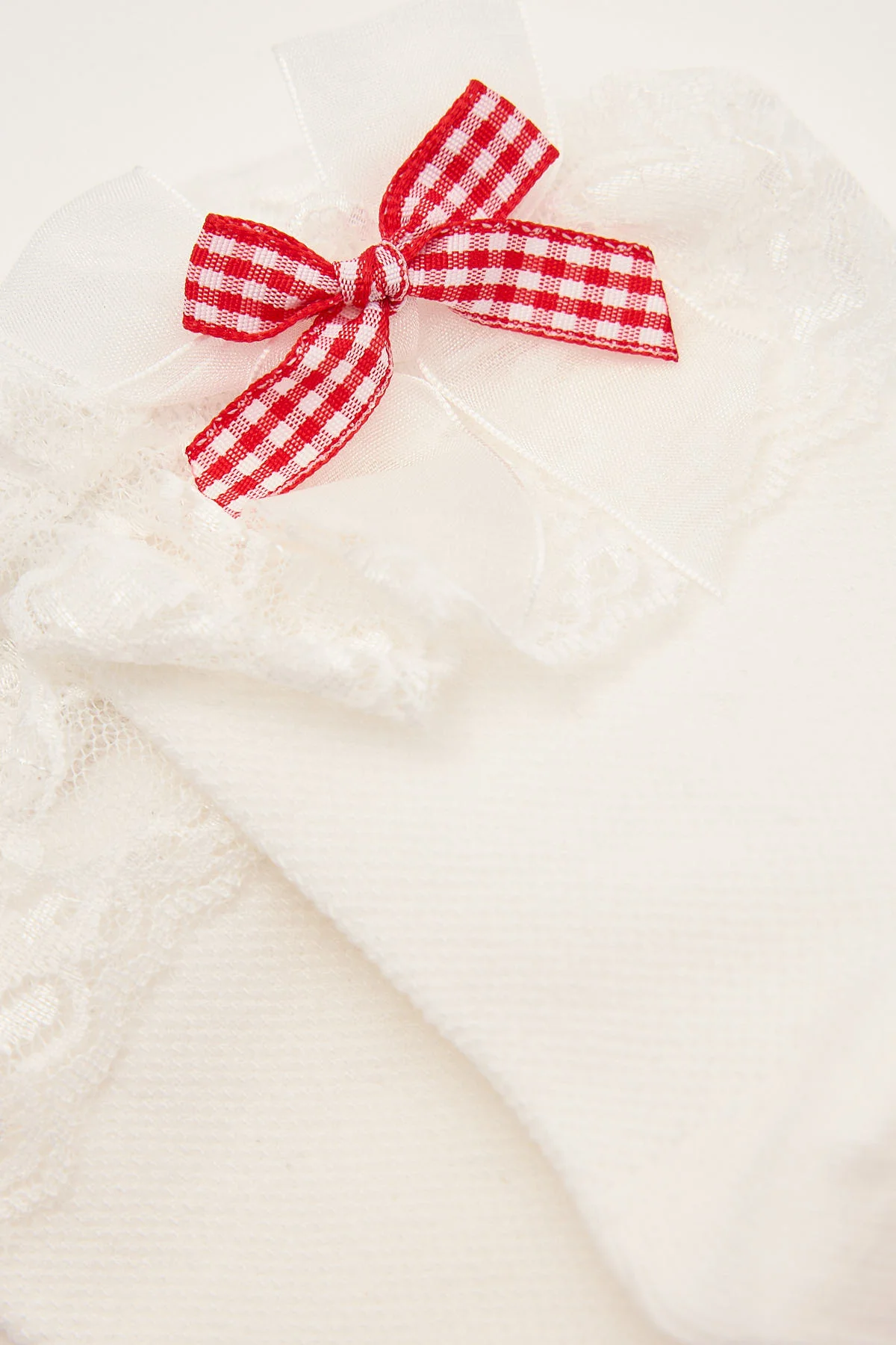 Token Lace Frill Gingham Bow Sock White - Image 2