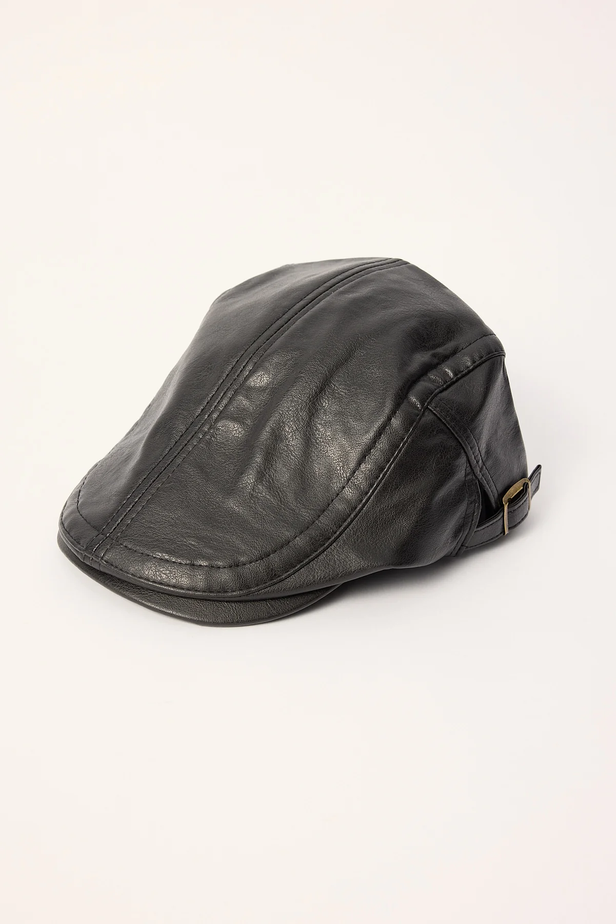 Token Trenton Faux Leather Flat Cap Black - Image 2