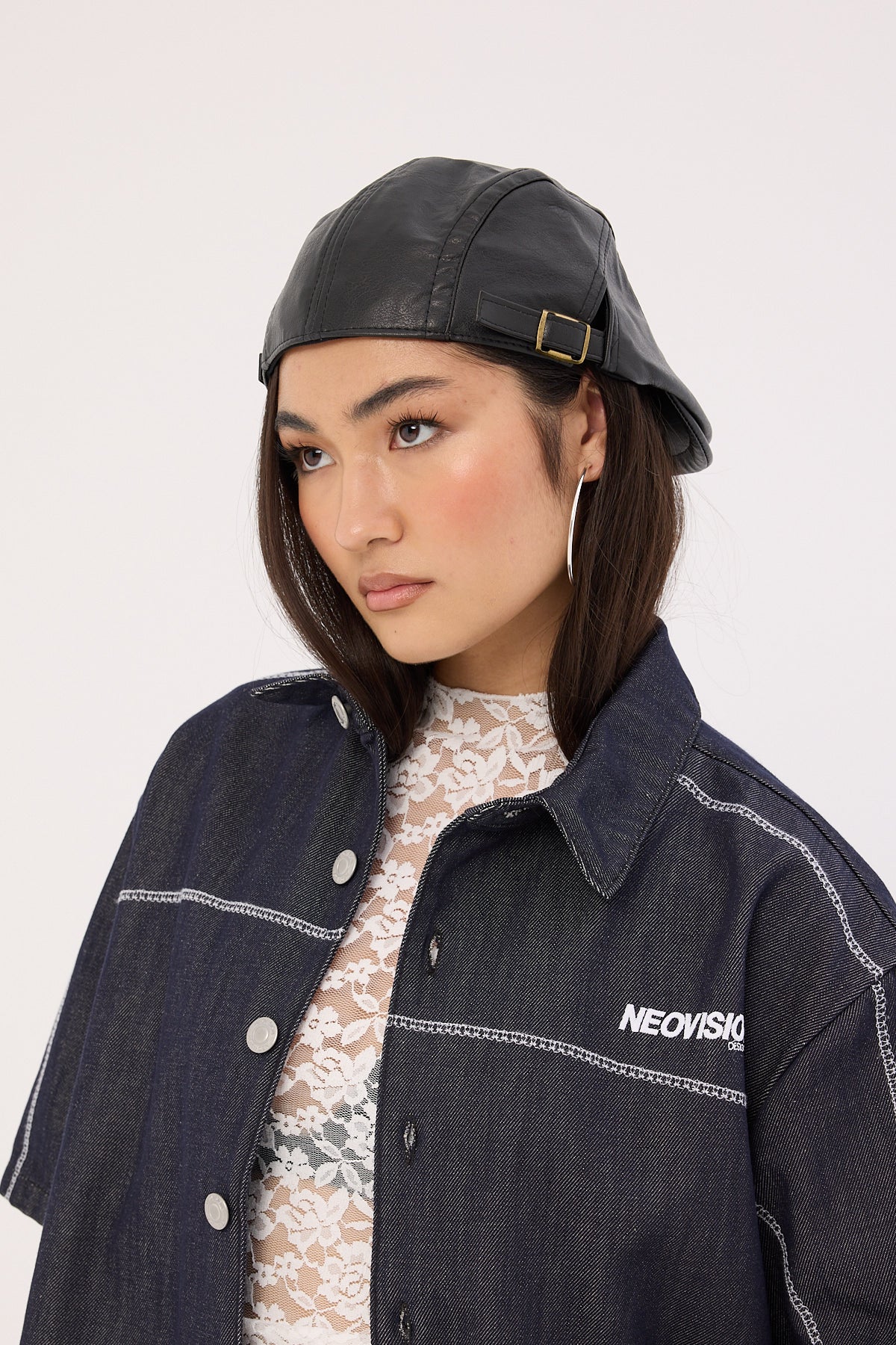 Token Trenton Faux Leather Flat Cap Black - Image 5
