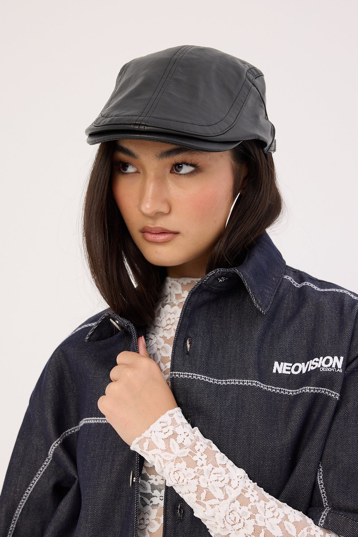 Token Trenton Faux Leather Flat Cap Black - Image 6
