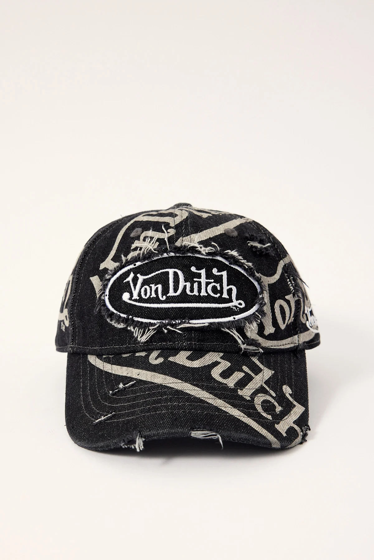 Von Dutch Bleach Torn Patch Dad Cap Washed Black