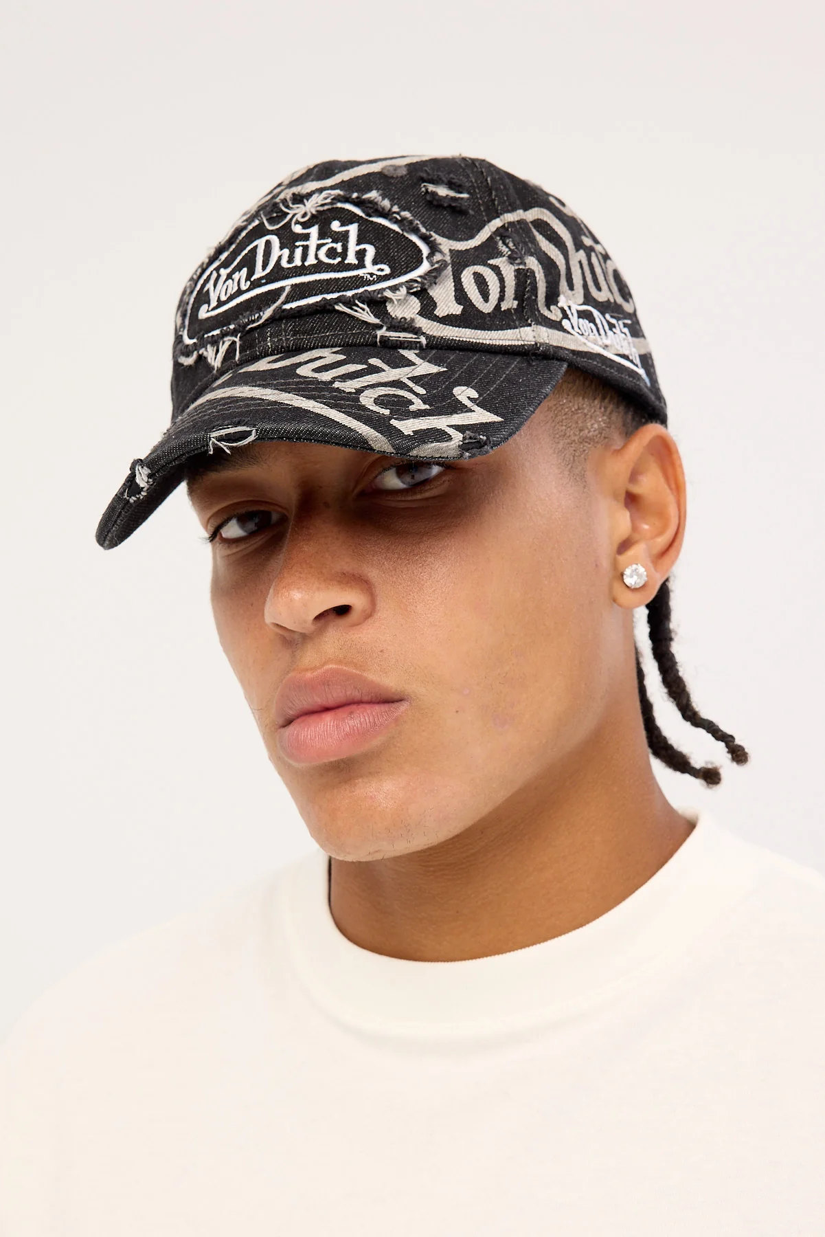 Von Dutch Bleach Torn Patch Dad Cap Washed Black - Image 5
