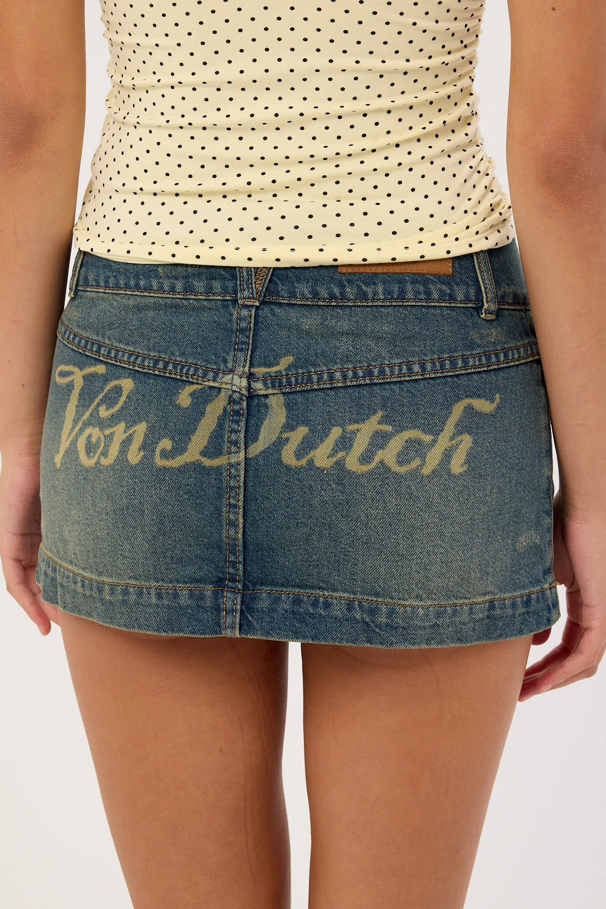 Von Dutch Denim Mini Skirt Dirty Light Blue Denim - Image 7