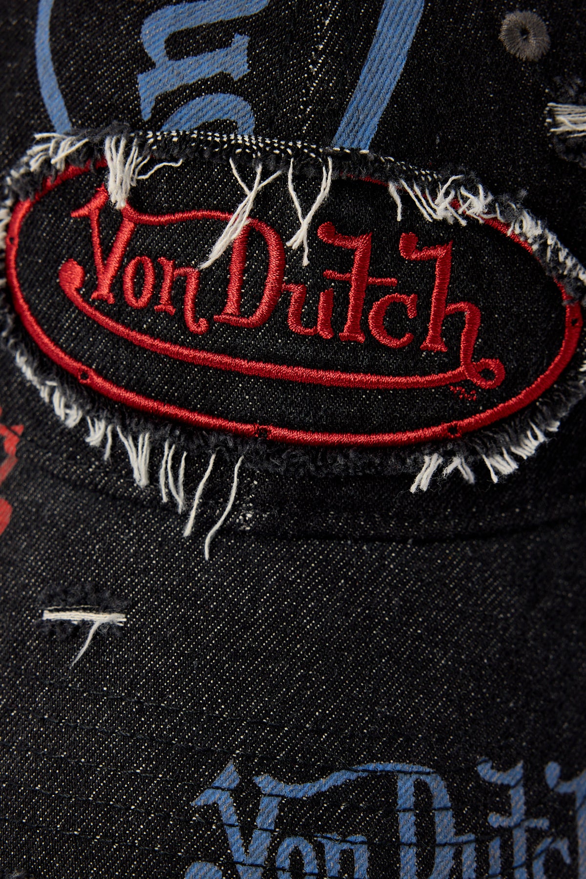 Von Dutch Distressed Denim Logos Dad Cap Washed Black - Image 3