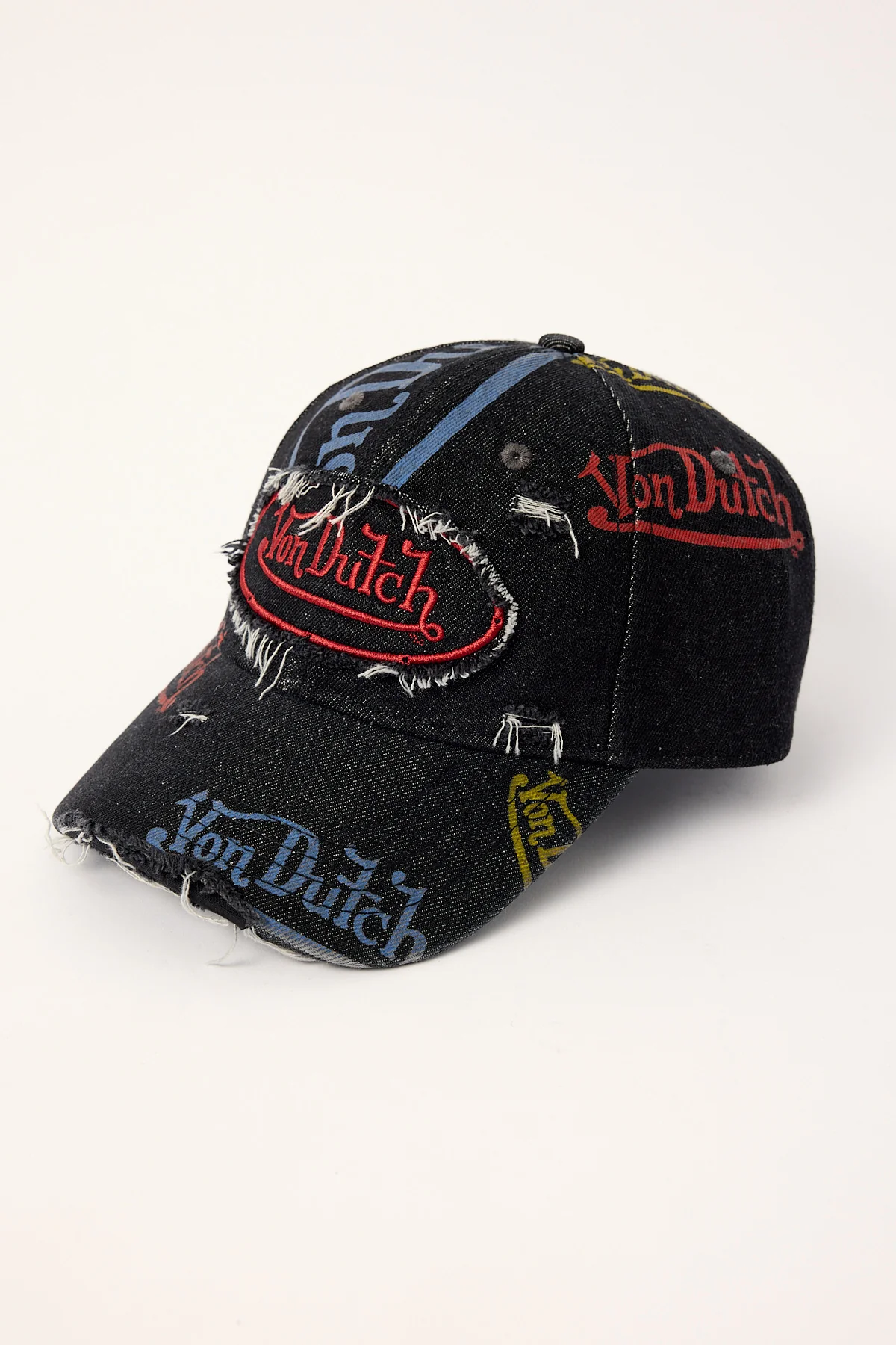Von Dutch Distressed Denim Logos Dad Cap Washed Black - Image 4