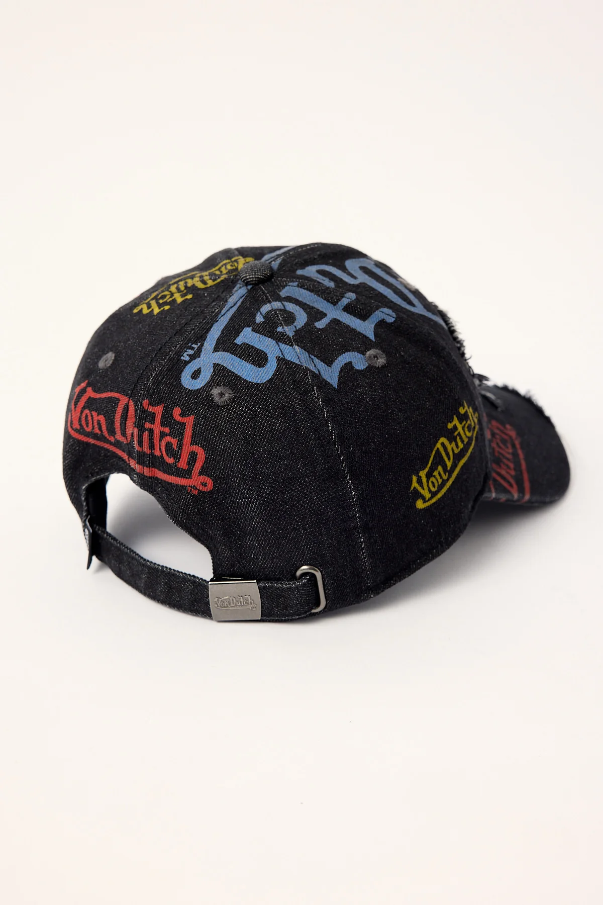 Von Dutch Distressed Denim Logos Dad Cap Washed Black - Image 5