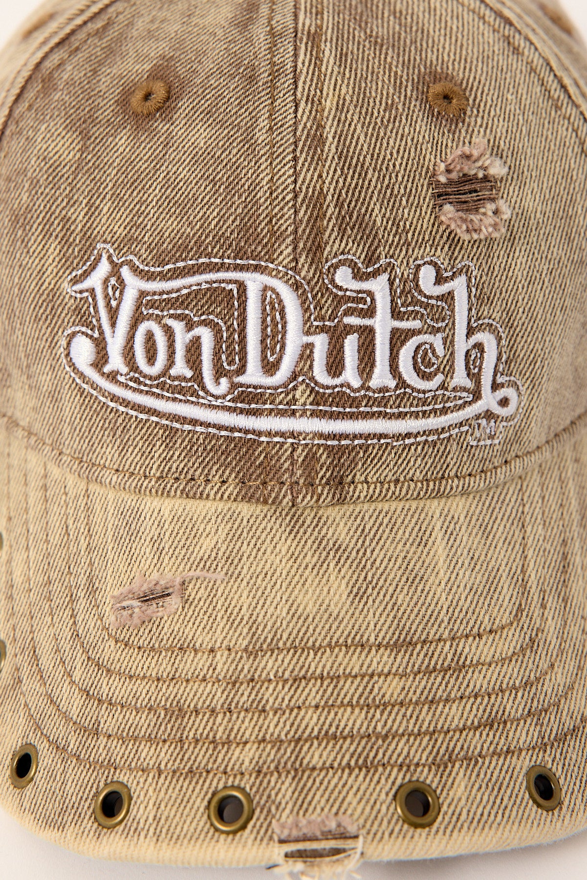 Von Dutch Distressed Eyelet Dad Cap Dark Taupe - Image 2