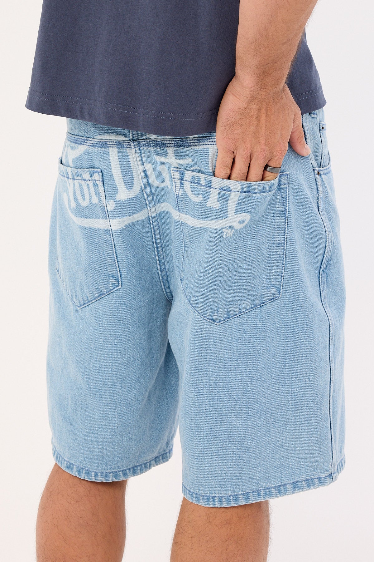 Von Dutch OS Back Denim Shorts Mid Blue Denim - Image 9
