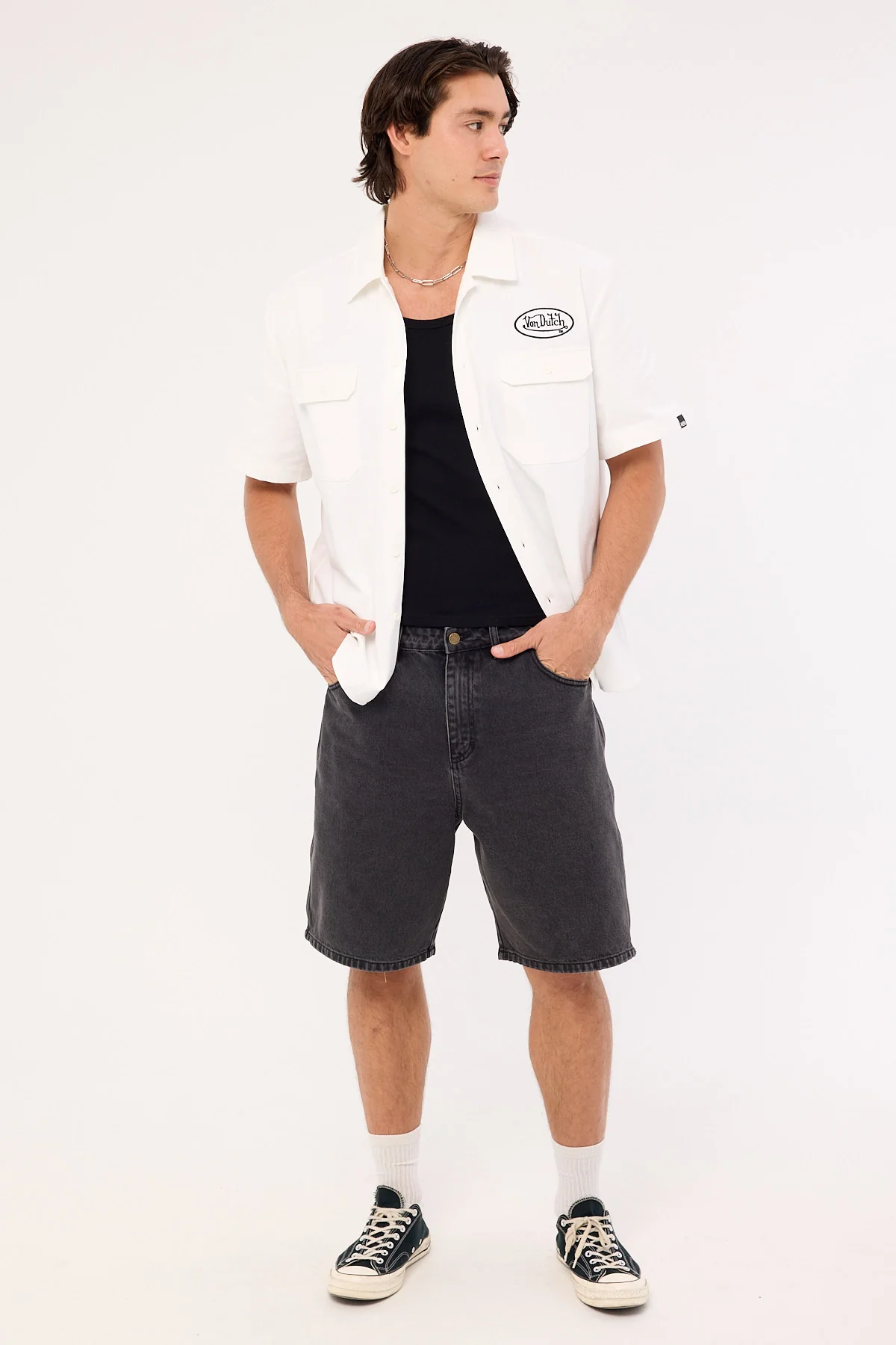 Von Dutch Oval Denim Shorts Washed Black