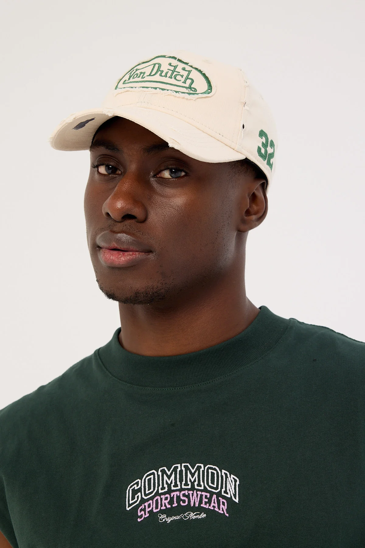 Von Dutch Torn Twill Patch Dad Cap Beige/Green Embroidery - Image 5