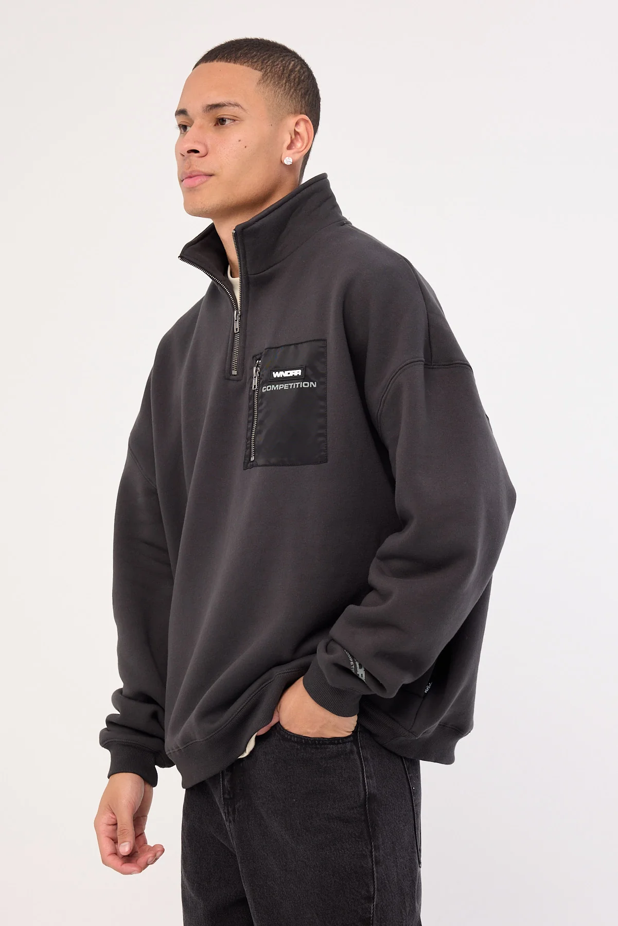 Wndrr Frequency Panel 1/4 Zip Sweat Faded Black - Image 5