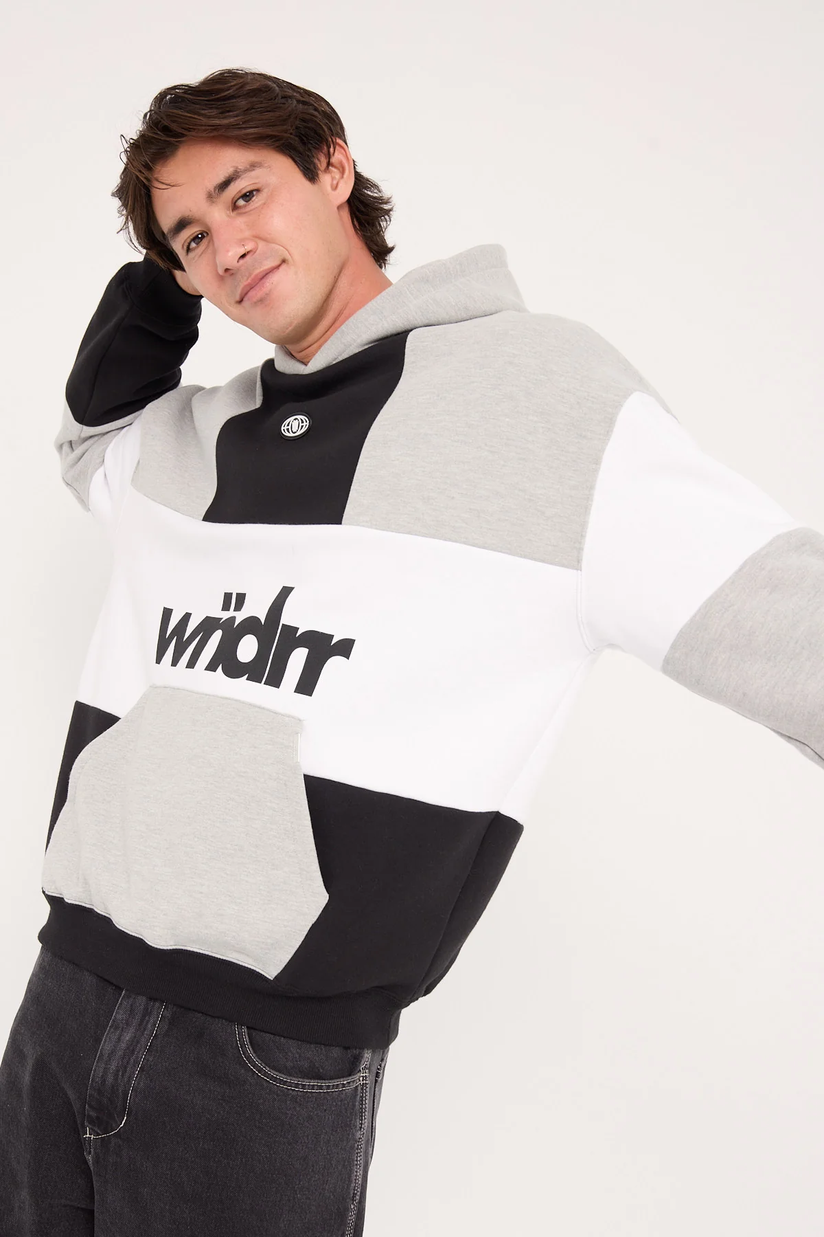 Wndrr Global Panel Hood Sweat Black/Grey Marle - Image 2