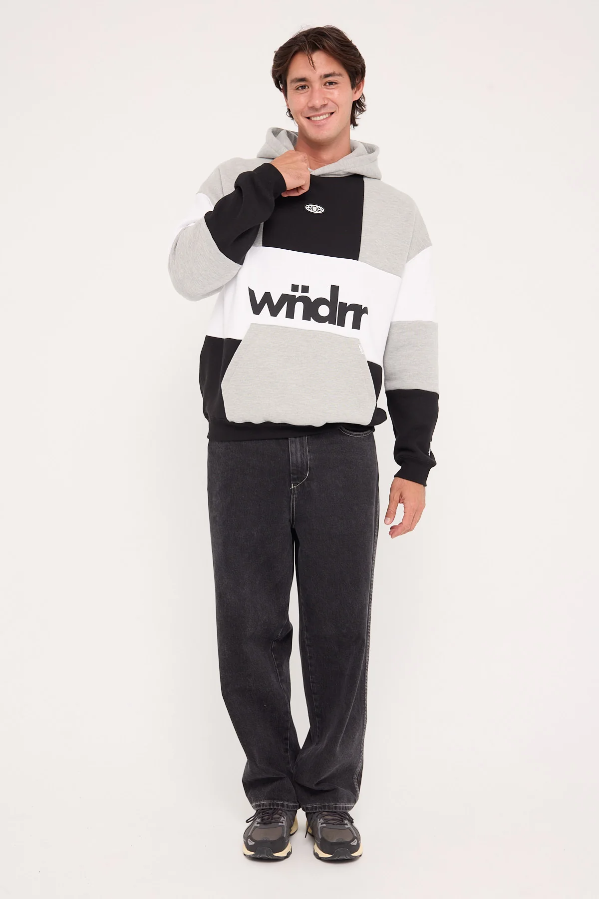 Wndrr Global Panel Hood Sweat Black/Grey Marle - Image 3