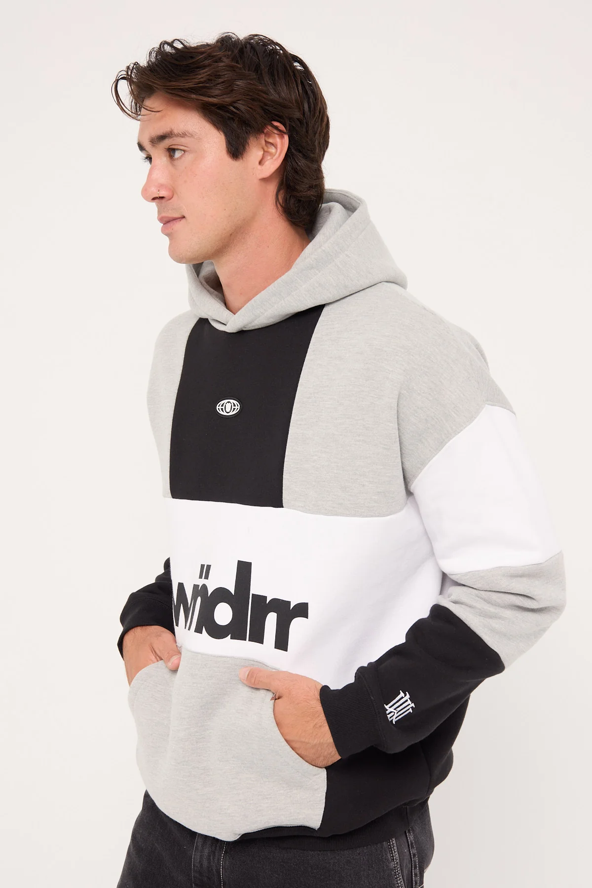 Wndrr Global Panel Hood Sweat Black/Grey Marle - Image 5