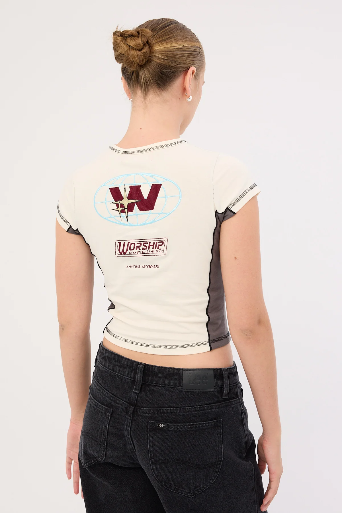 Worship Anytime Panelled Cap Sleeve Tee Zine/Worn Black - Image 5