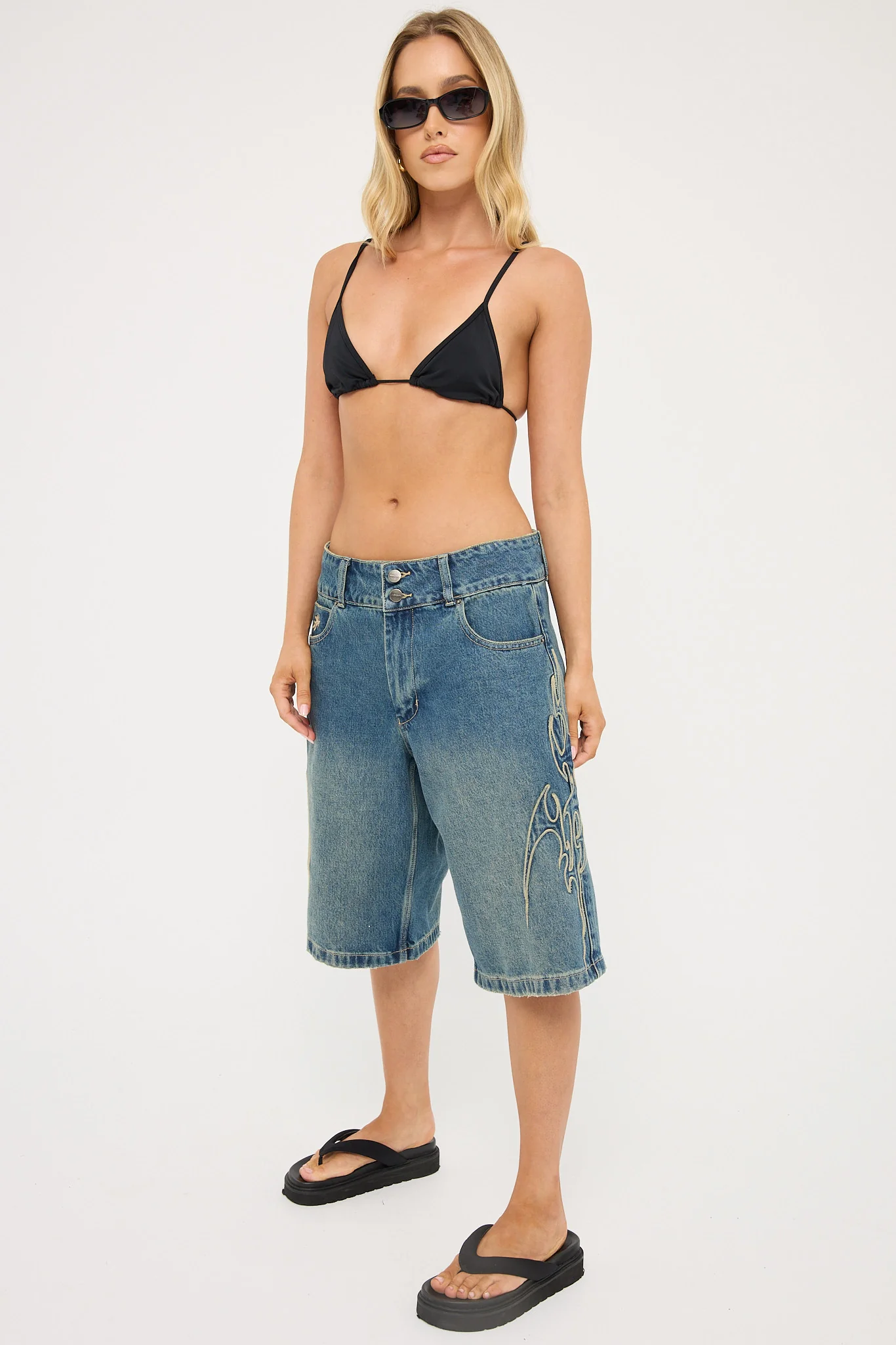 Worship At Peace 00s Baggy Denim Short Dirty Mid Blue - Image 6