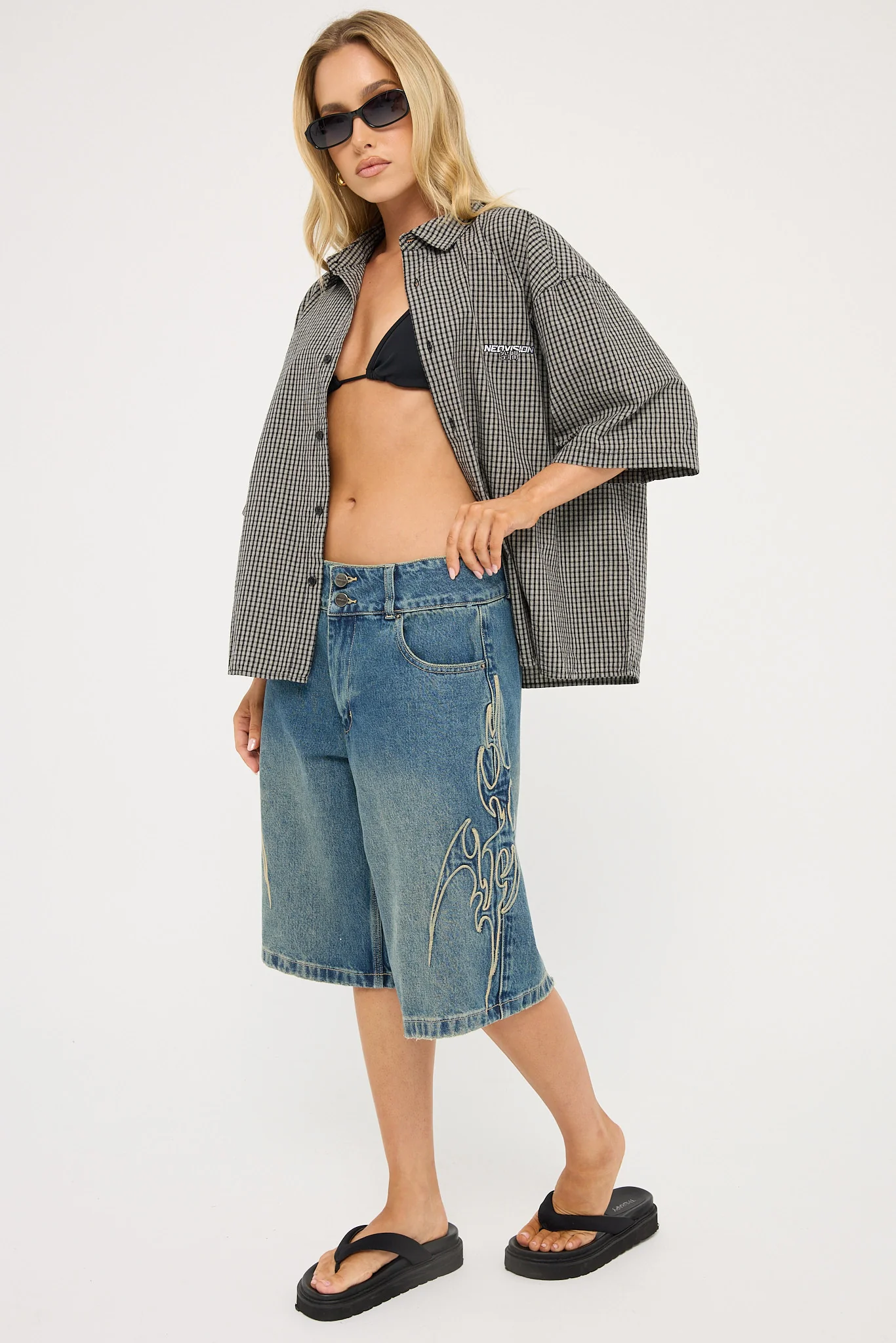 Worship At Peace 00s Baggy Denim Short Dirty Mid Blue - Image 7