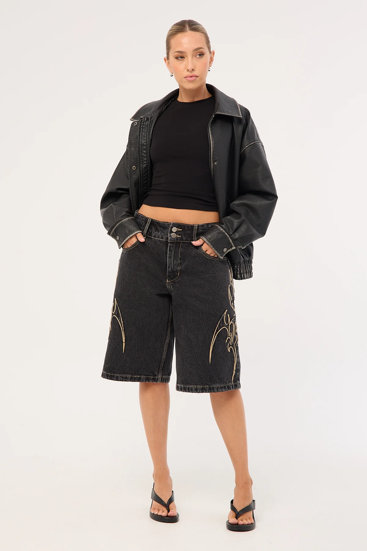 Worship At Peace 00s Big Baggy Denim Short Black Rinse