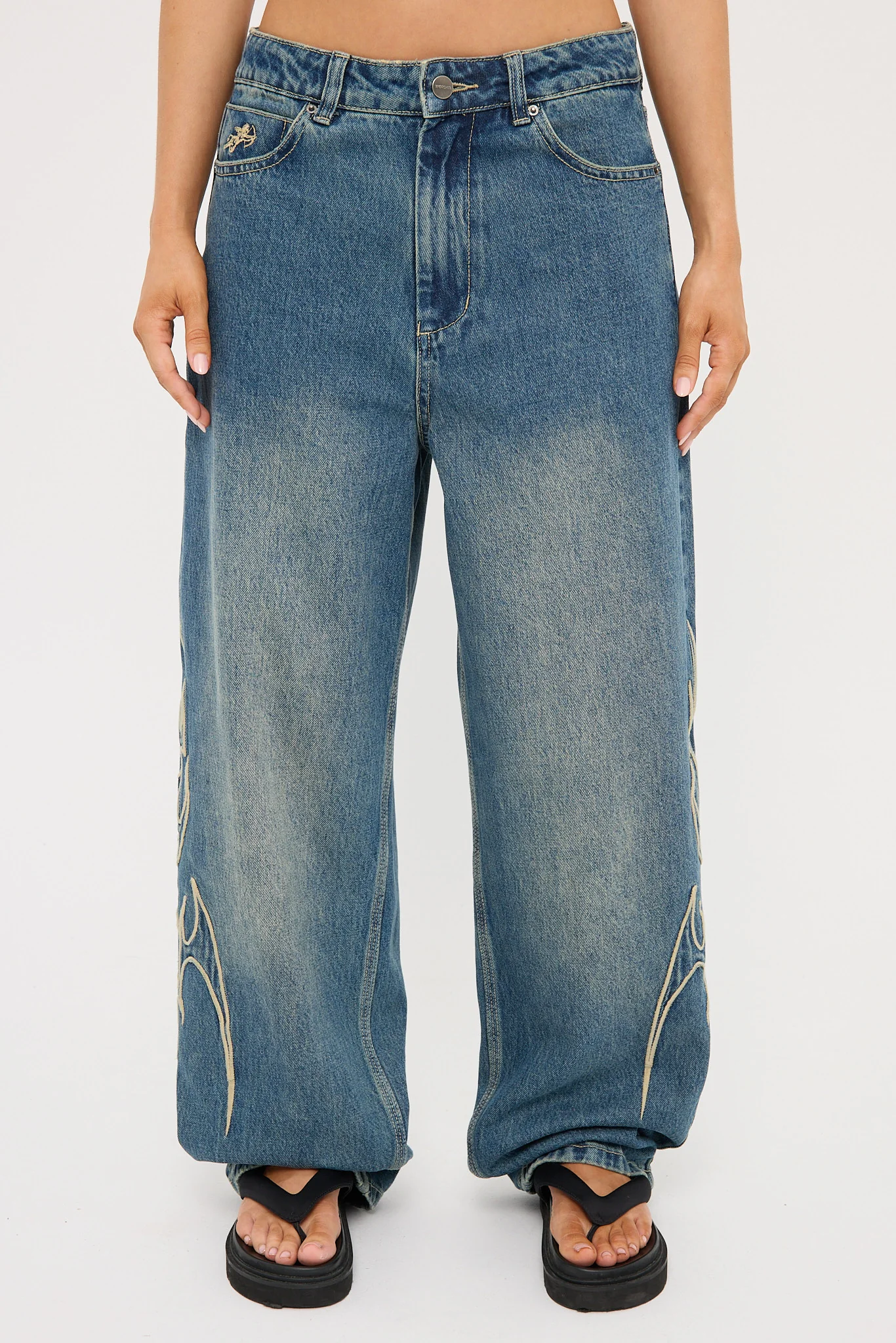 Worship At Peace Big Baggy Jean Dirty Mid Blue - Image 7