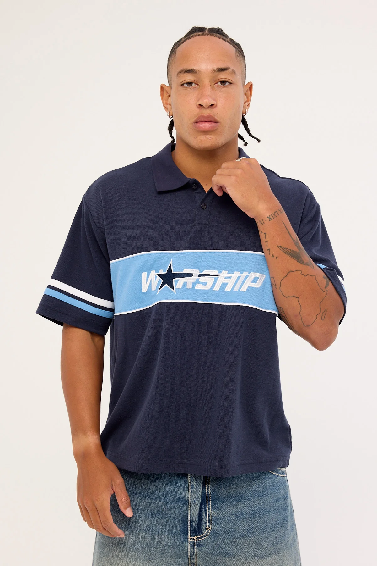 Worship Belter Short Sleeve Golf Polo Blue Depths - Image 3
