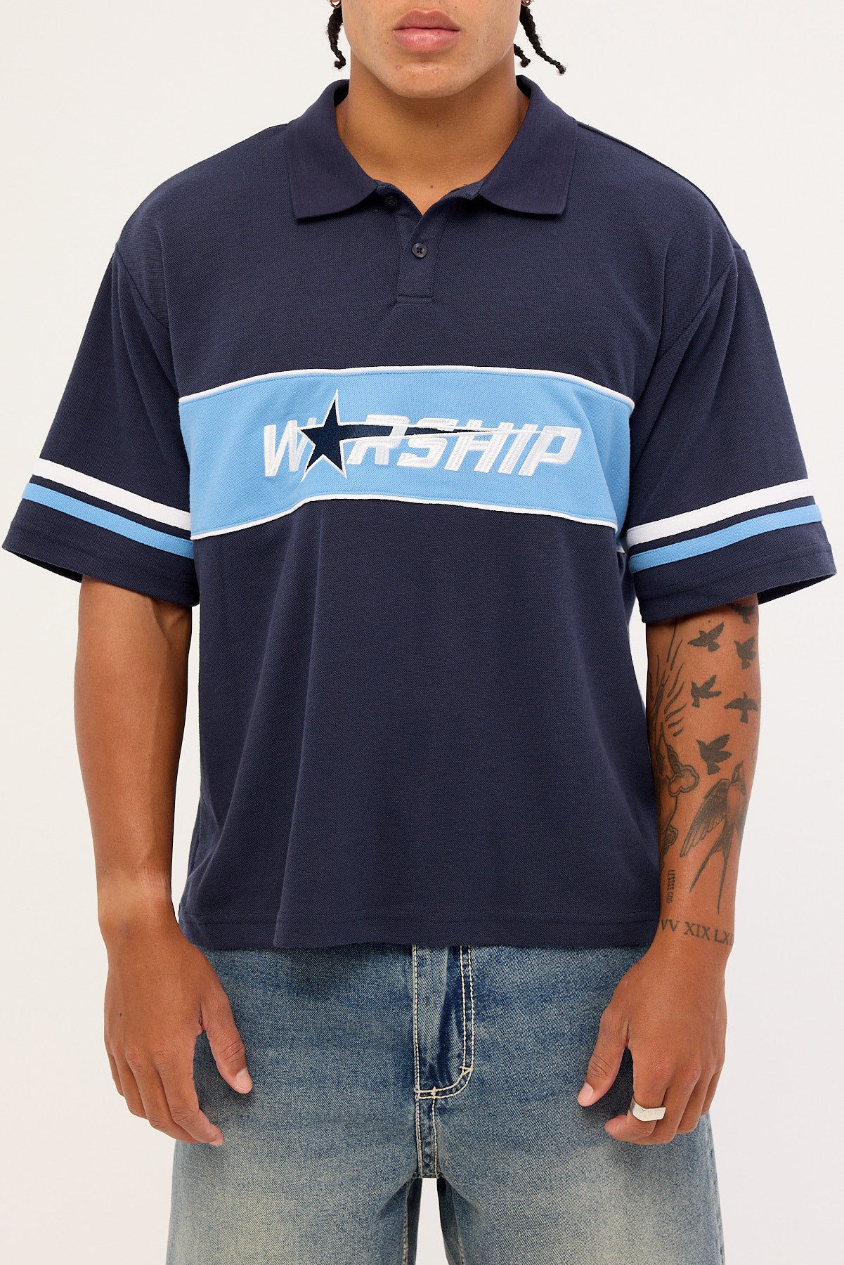 Worship Belter Short Sleeve Golf Polo Blue Depths - Image 8