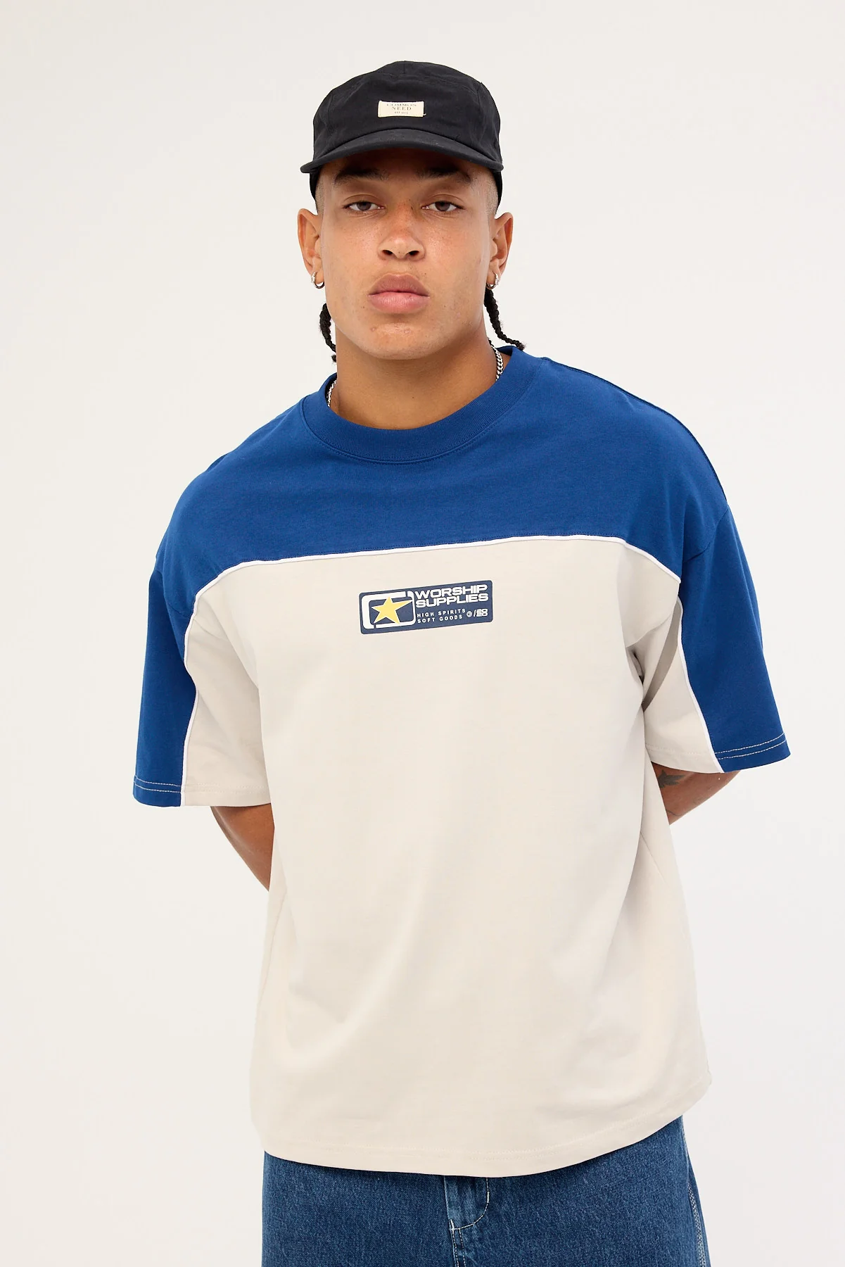 Worship Blender Oversize Panel Tee Blue Depths
