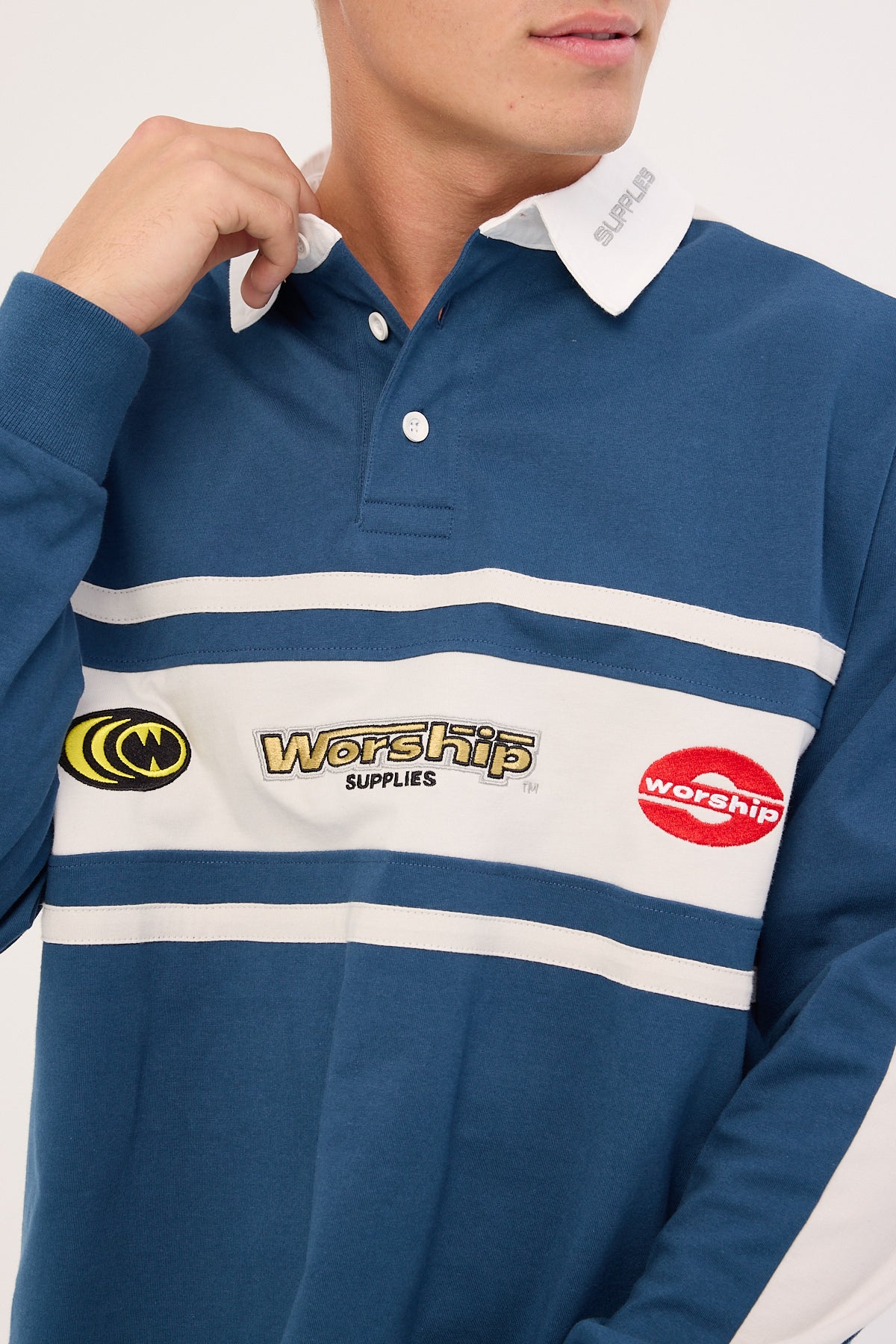 Worship Burner Long Sleeve Rugby Polo Blue - Image 3