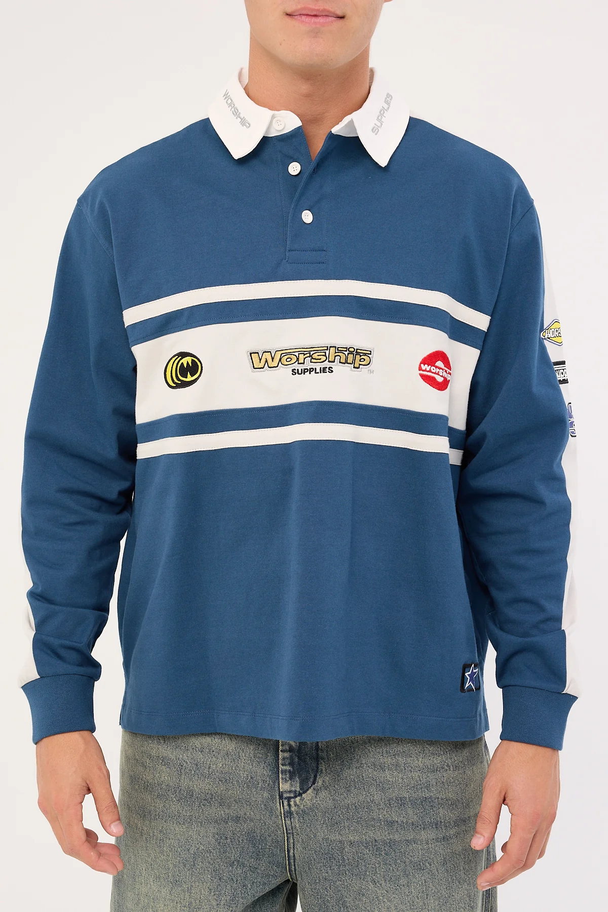 Worship Burner Long Sleeve Rugby Polo Blue - Image 6
