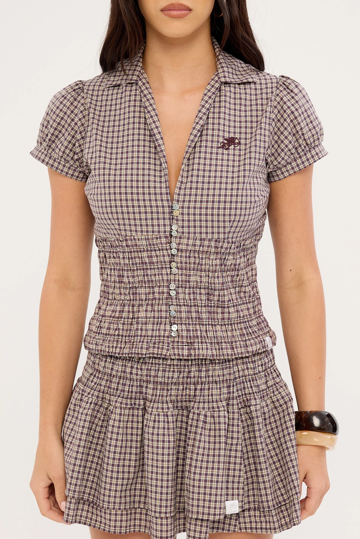 Worship Cheek Shirred Short Sleeve Shirt Blackberry - Image 6