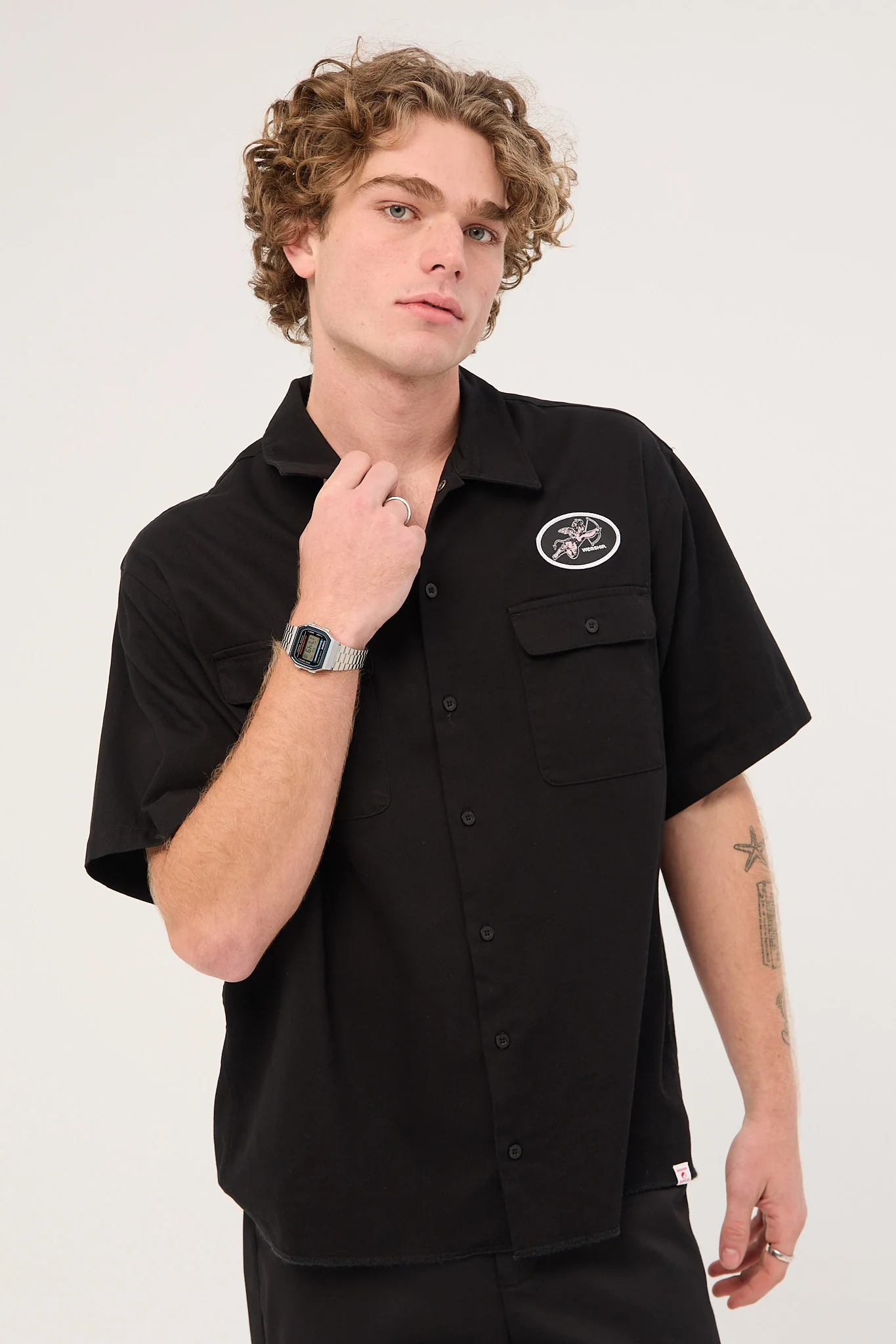 Worship Cherub Short Sleeve Work Shirt Black