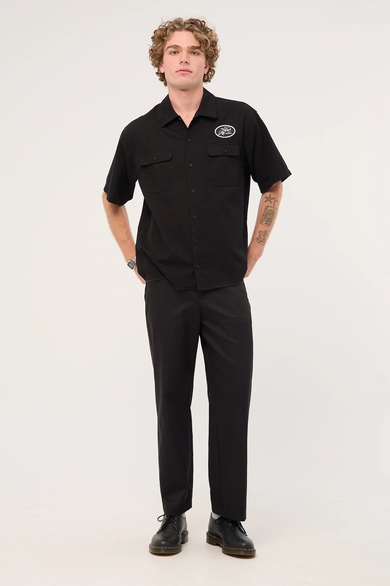Worship Cherub Short Sleeve Work Shirt Black - Image 2