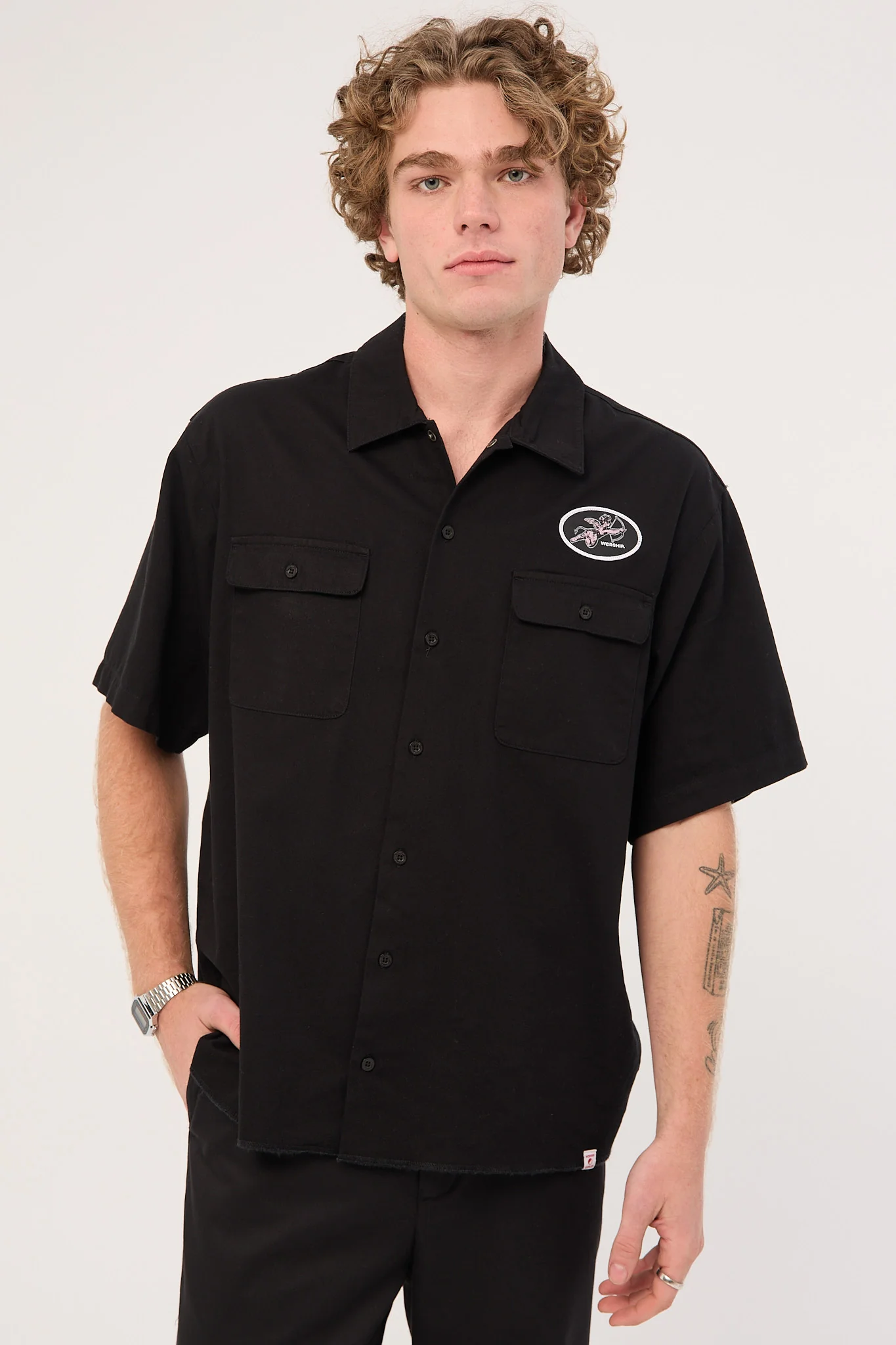 Worship Cherub Short Sleeve Work Shirt Black - Image 3