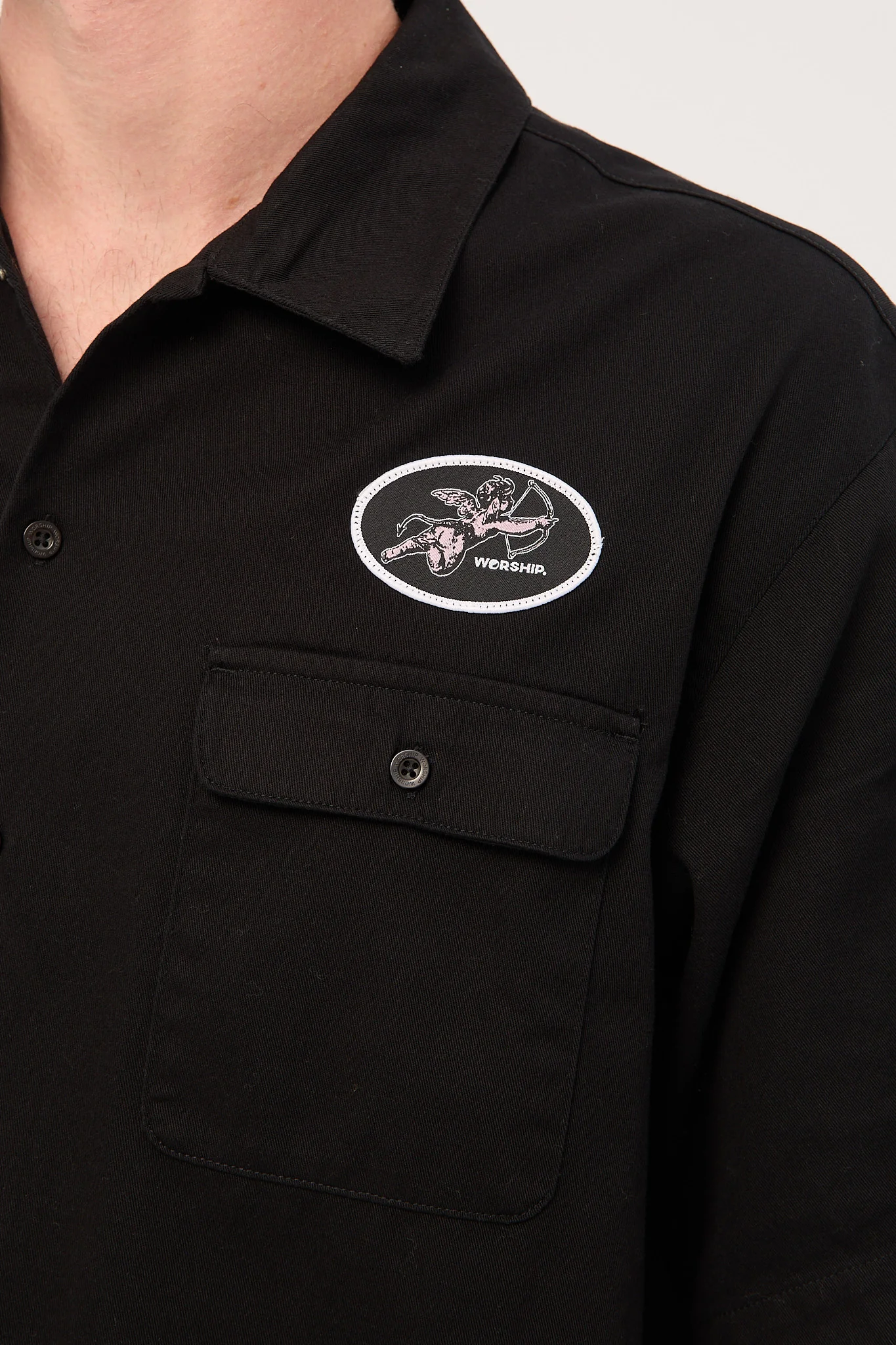 Worship Cherub Short Sleeve Work Shirt Black - Image 4