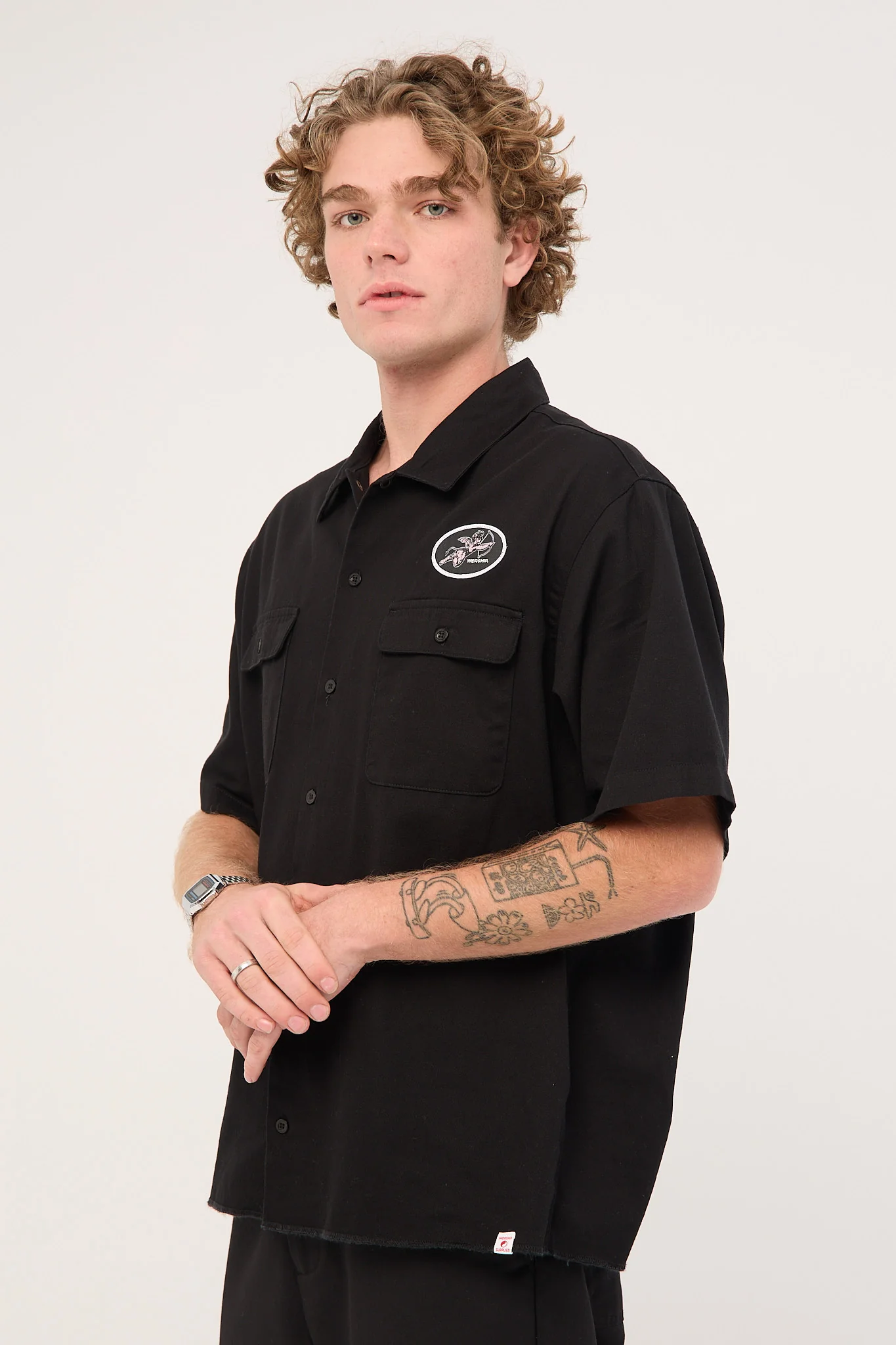 Worship Cherub Short Sleeve Work Shirt Black - Image 5