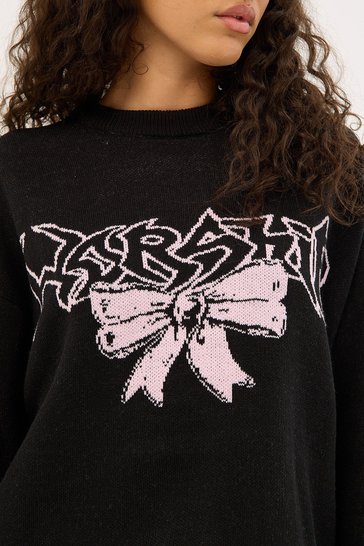 Worship Cute But Psycho Box Fit Crew Knit Black - Image 5