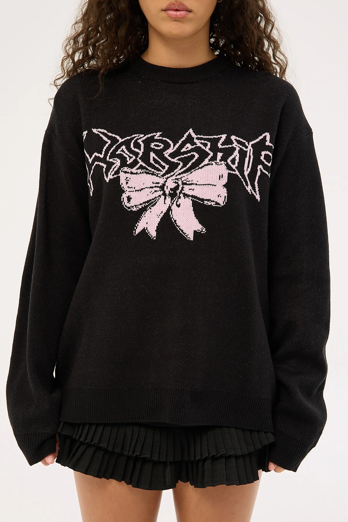 Worship Cute But Psycho Box Fit Crew Knit Black - Image 6