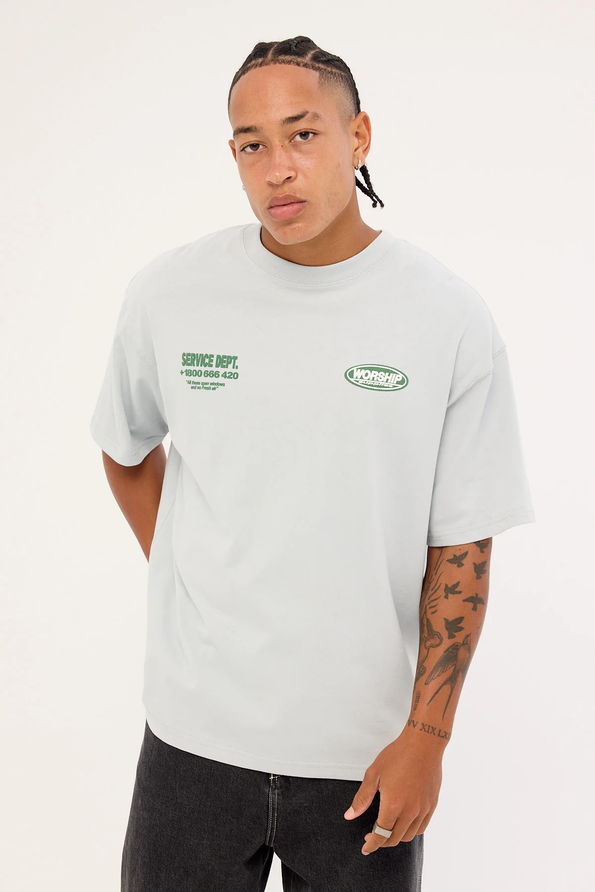 Worship Department Oversize Cropped Tee Grey - Image 3