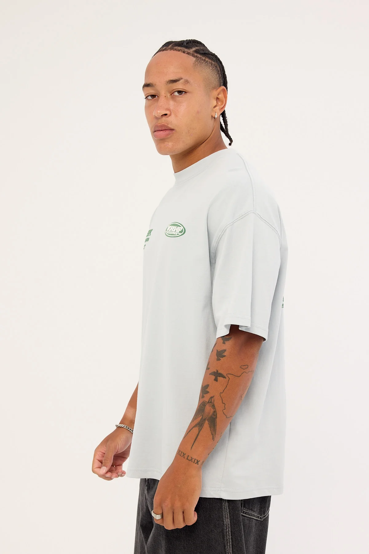 Worship Department Oversize Cropped Tee Grey - Image 4