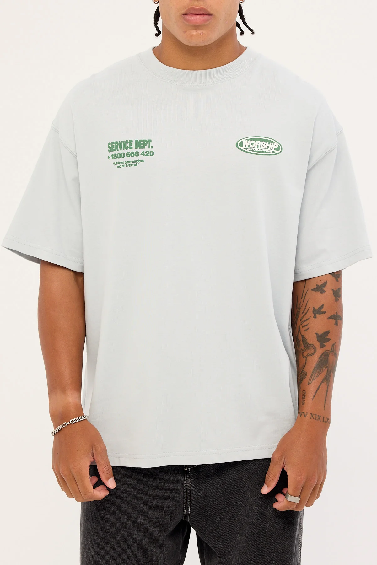 Worship Department Oversize Cropped Tee Grey - Image 7