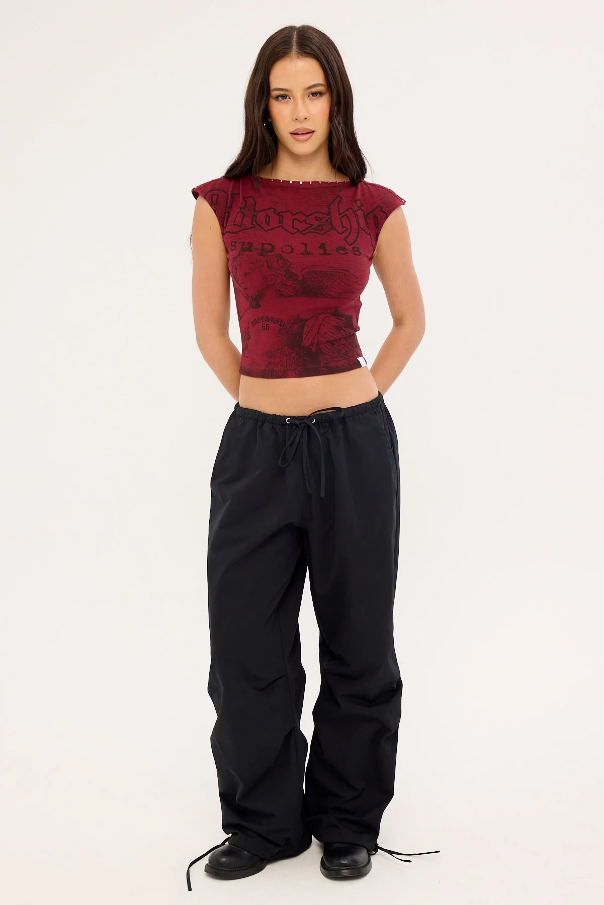 Worship Entwine Boat Neck Top Deep Cherry - Image 2