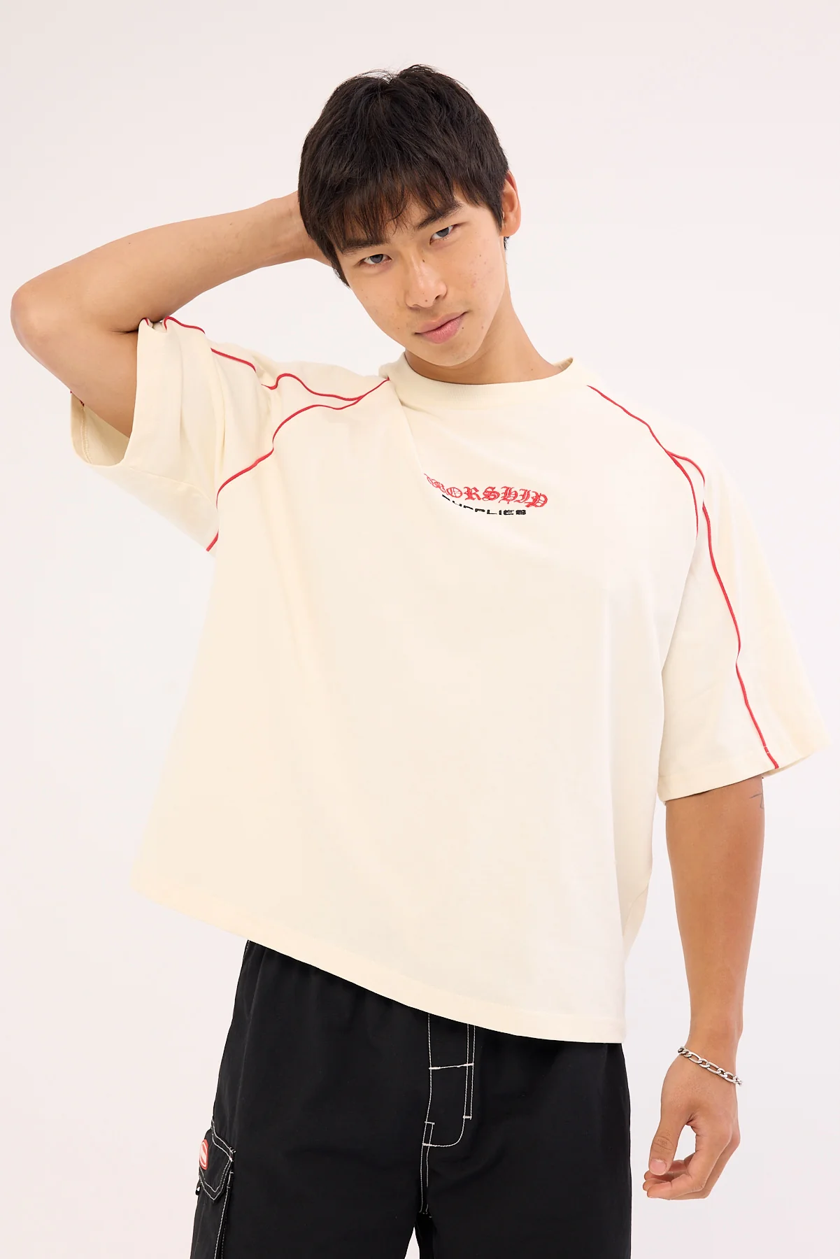 Worship Frequency Panel Oversize Cropped Raglan Tee Zine - Image 2