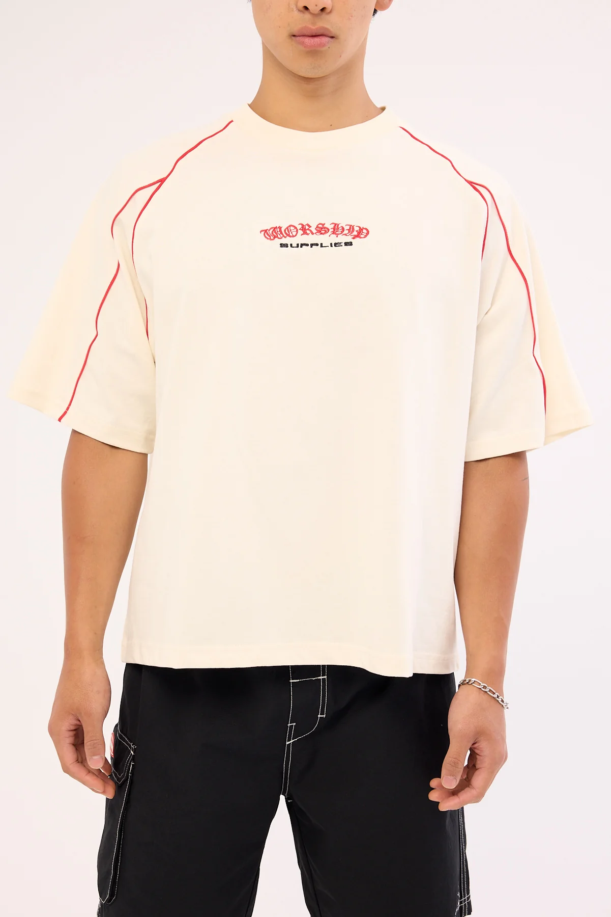 Worship Frequency Panel Oversize Cropped Raglan Tee Zine - Image 6