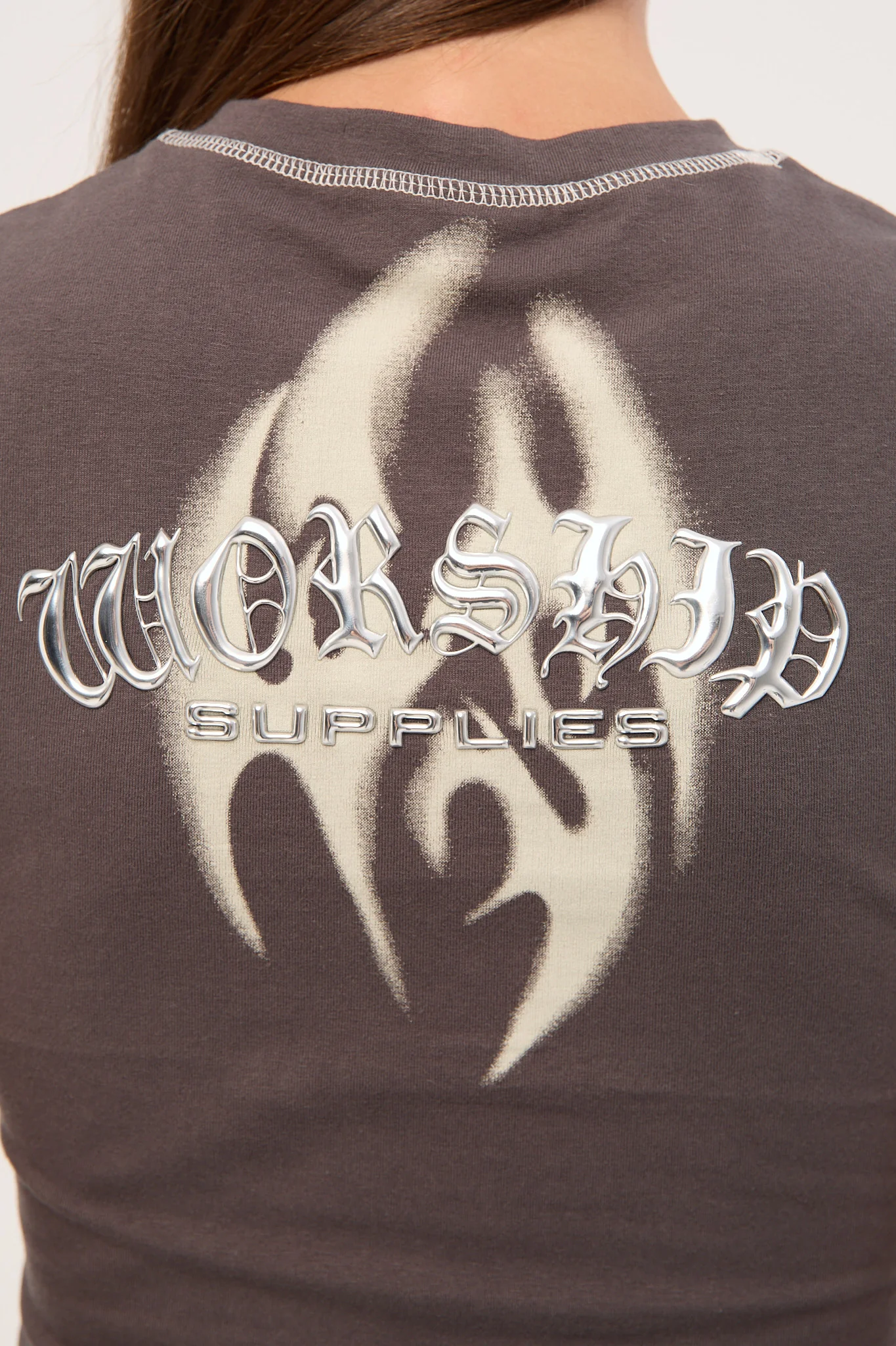 Worship Ghosted Cap Sleeve Tee Worn Black - Image 7