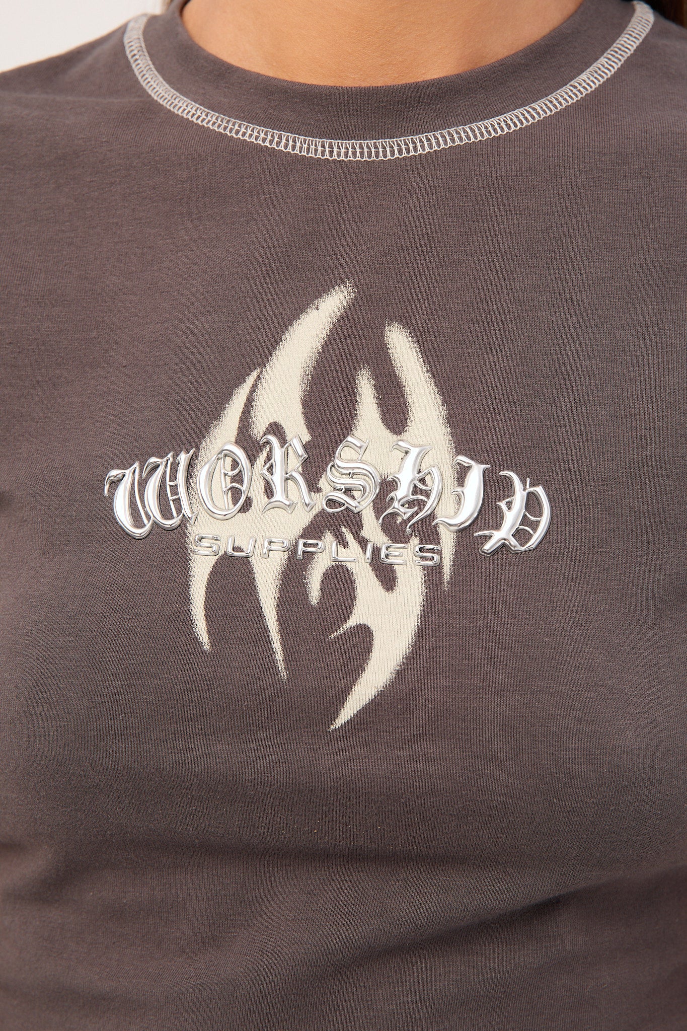 Worship Ghosted Cap Sleeve Tee Worn Black - Image 8
