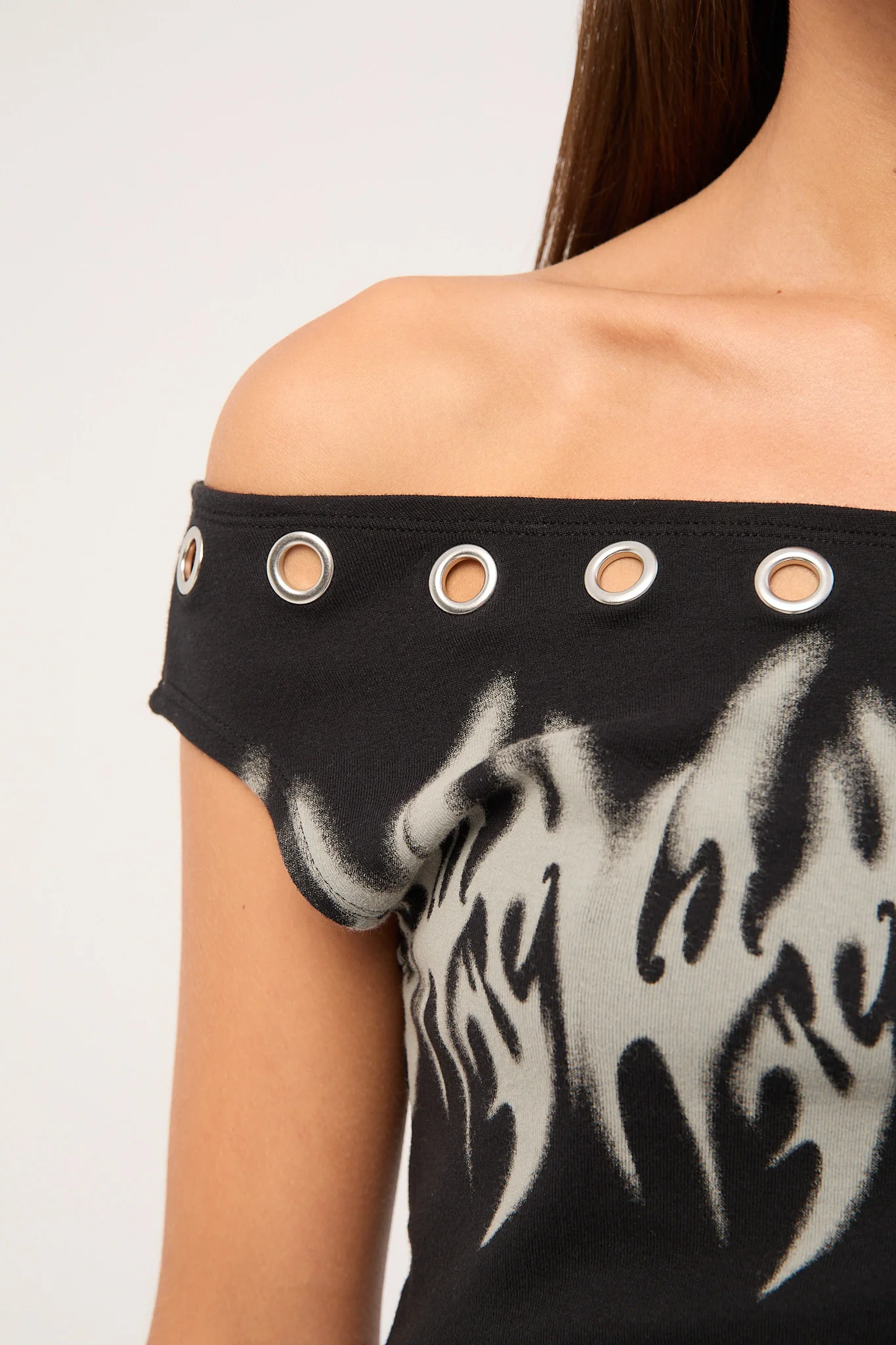 Worship Ghosted Cold Shoulder Off Shoulder Top Black - Image 7