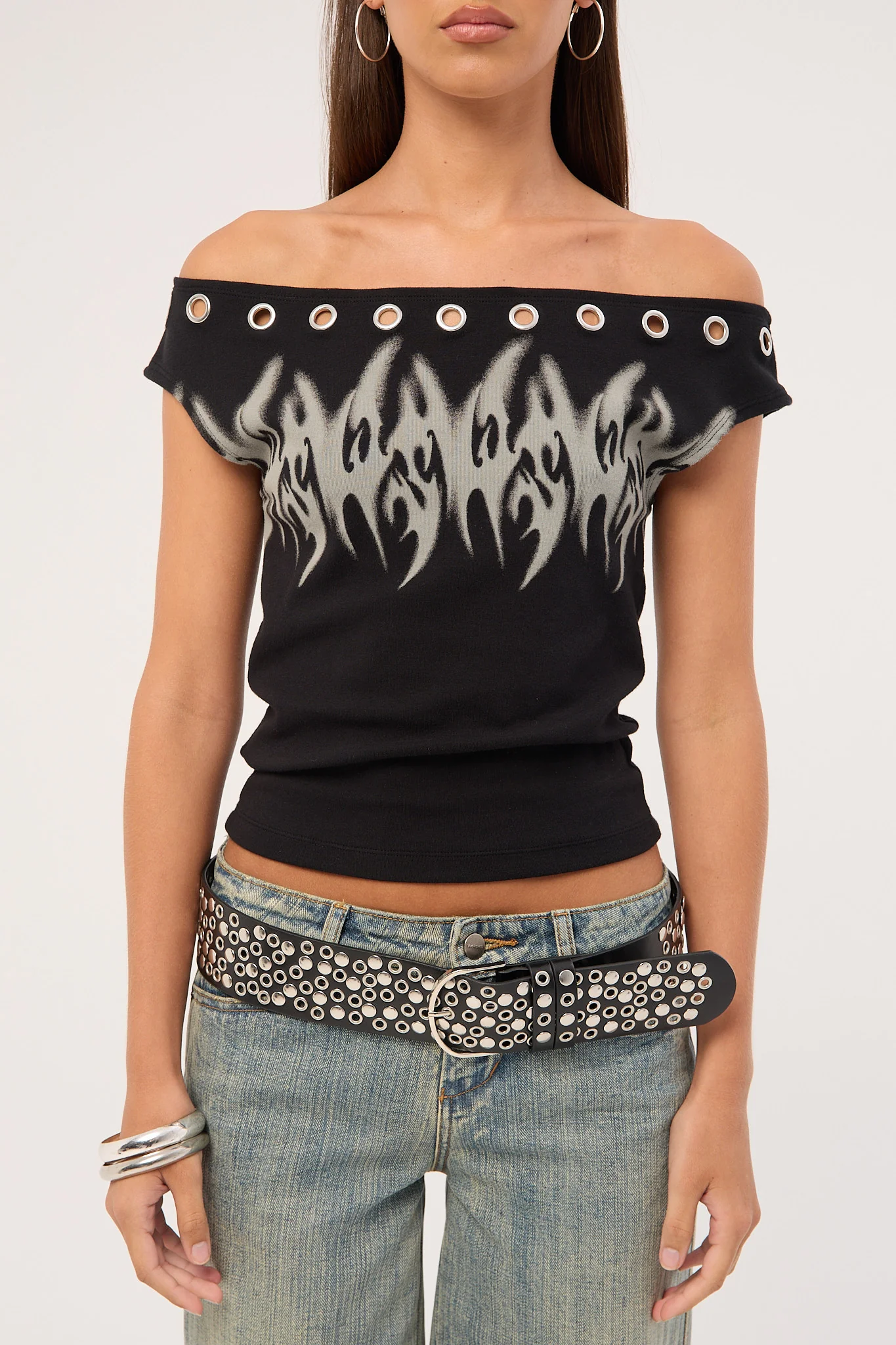 Worship Ghosted Cold Shoulder Off Shoulder Top Black - Image 8