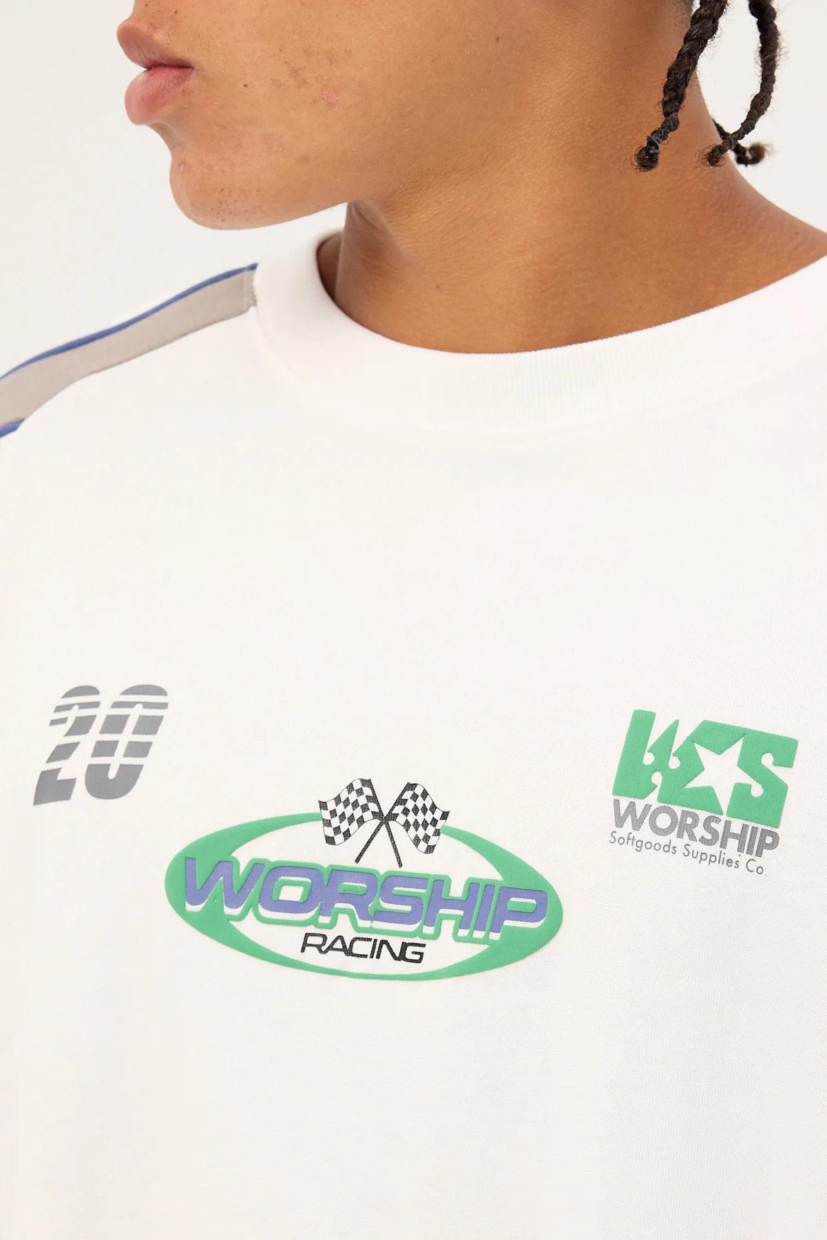 Worship Grand Prix Panel Oversize Cropped Raglan Tee White - Image 5
