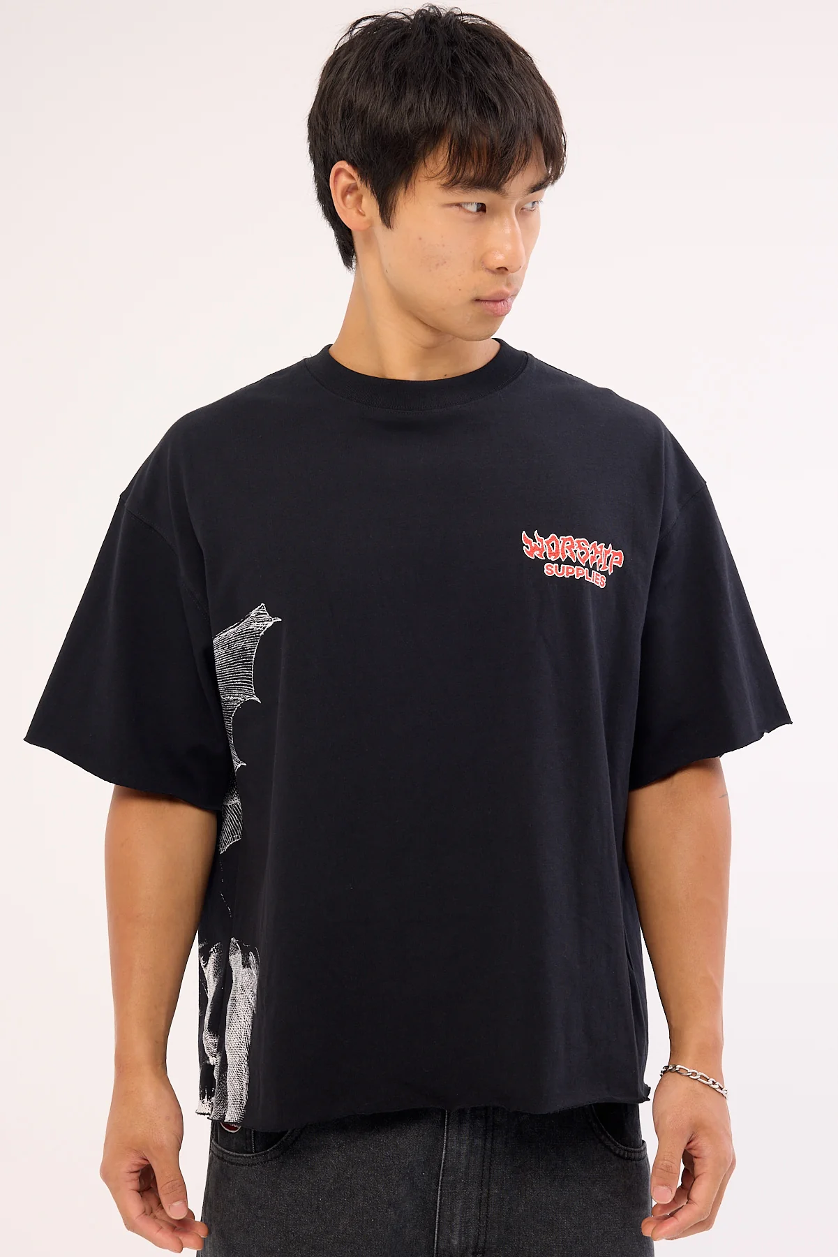 Worship Horns Box Crop Oversize Tee Black Black - Image 3