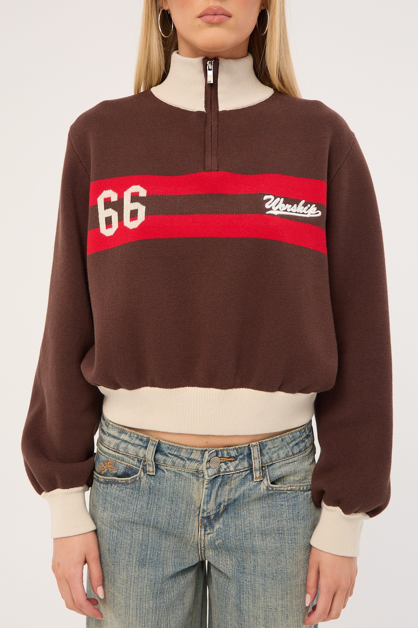 Worship Major League 1/4 Zip Knit Chocolate - Image 10