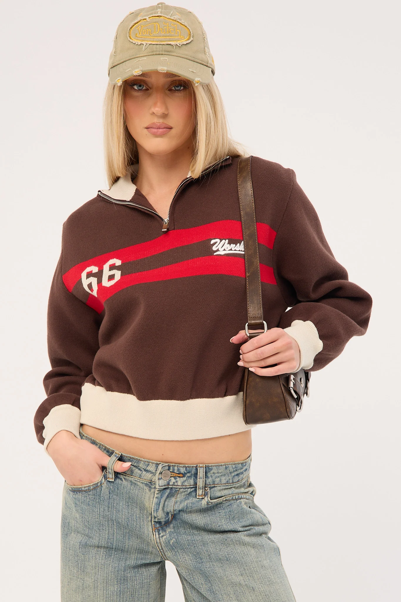 Worship Major League 1/4 Zip Knit Chocolate - Image 4